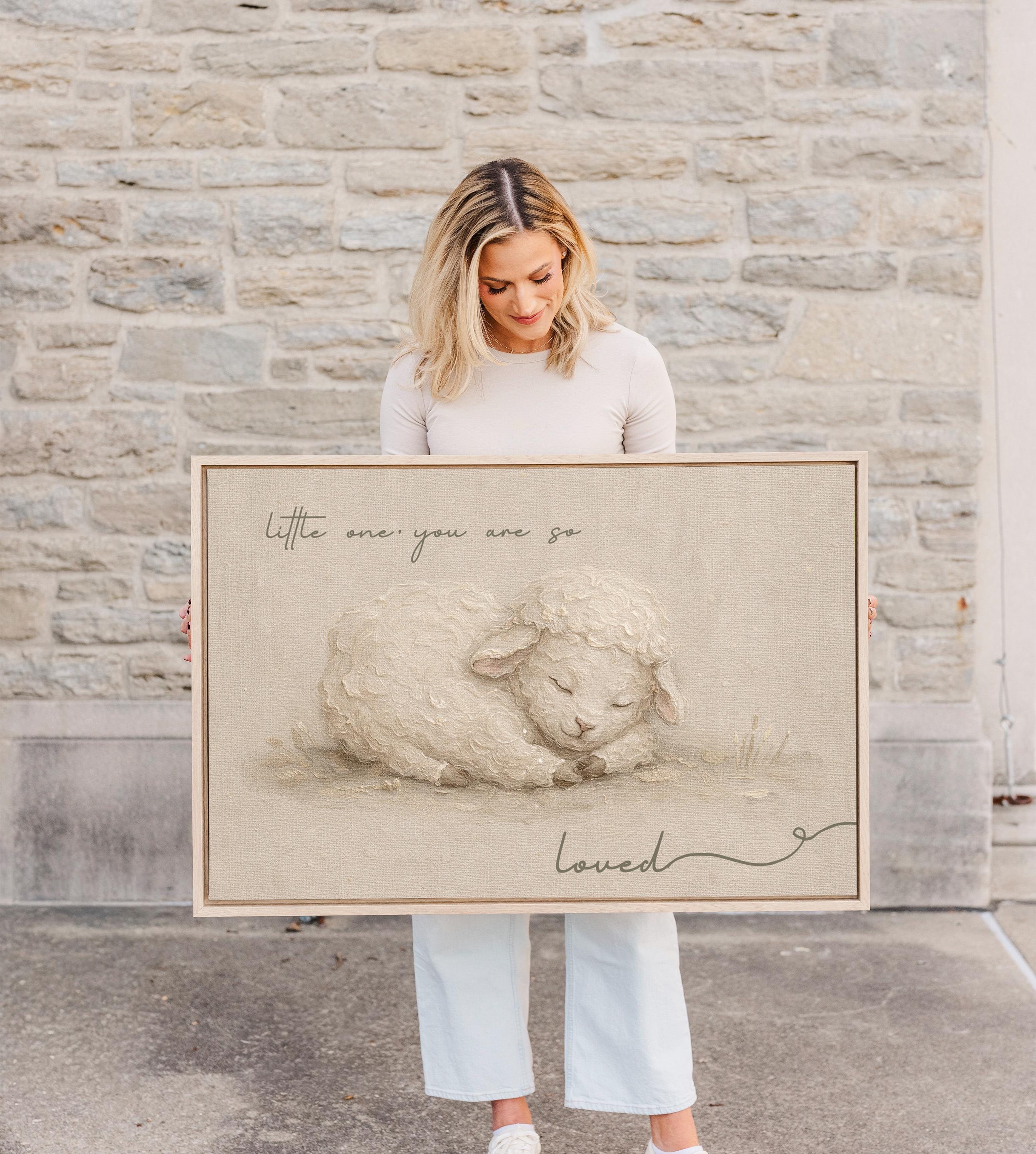 So Small, So Loved – Heirloom Lamb Nursery Print in Soft Linen Tones