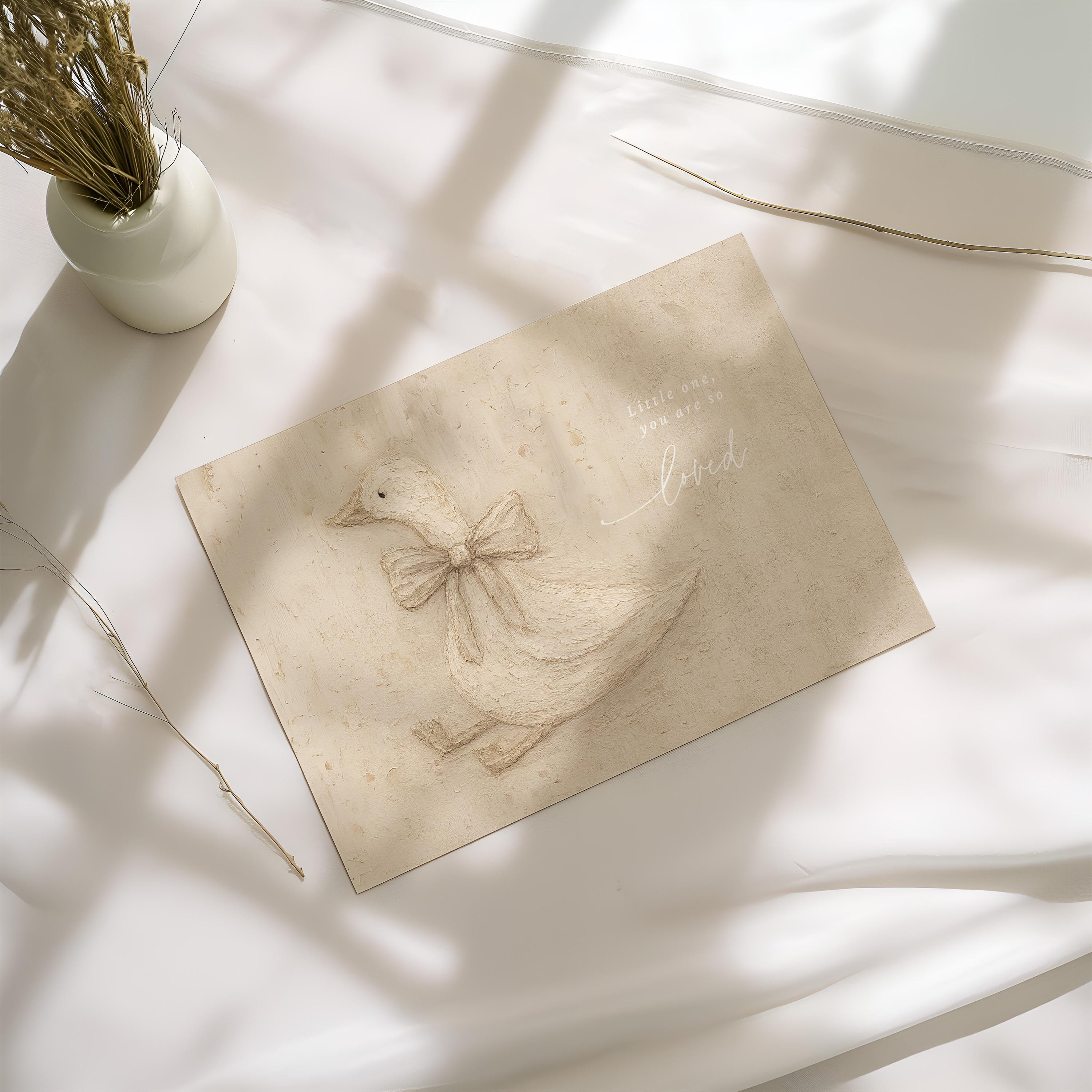 Neutral Duck Nursery Print – Little One You Are So Loved – Baby Girl Room Decor – Vintage Goose Wall Art – Soft Beige Nursery