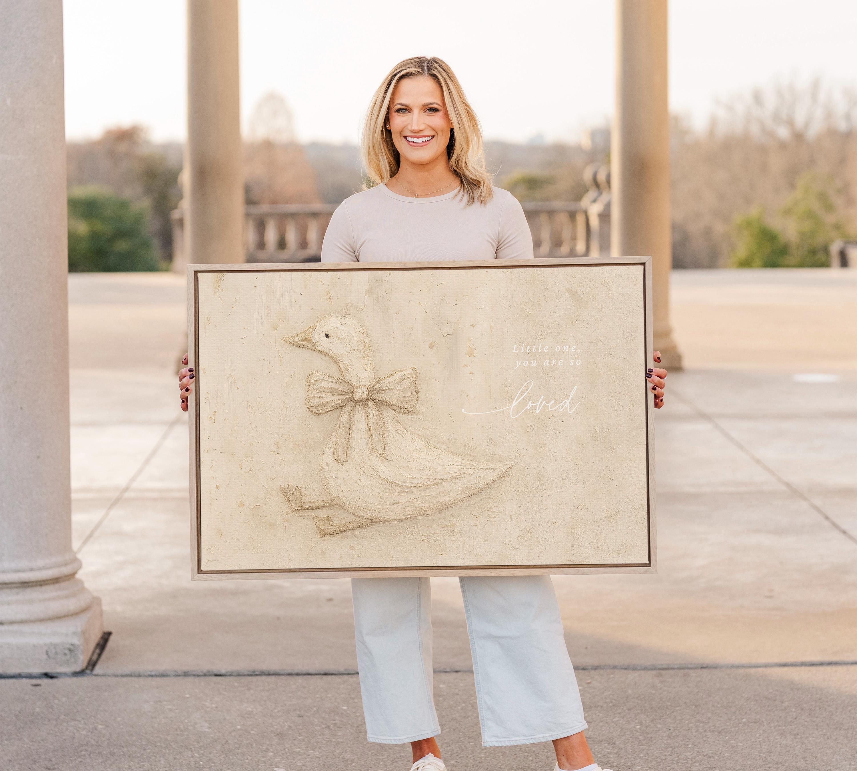 Neutral Duck Nursery Print – Little One You Are So Loved – Baby Girl Room Decor – Vintage Goose Wall Art – Soft Beige Nursery