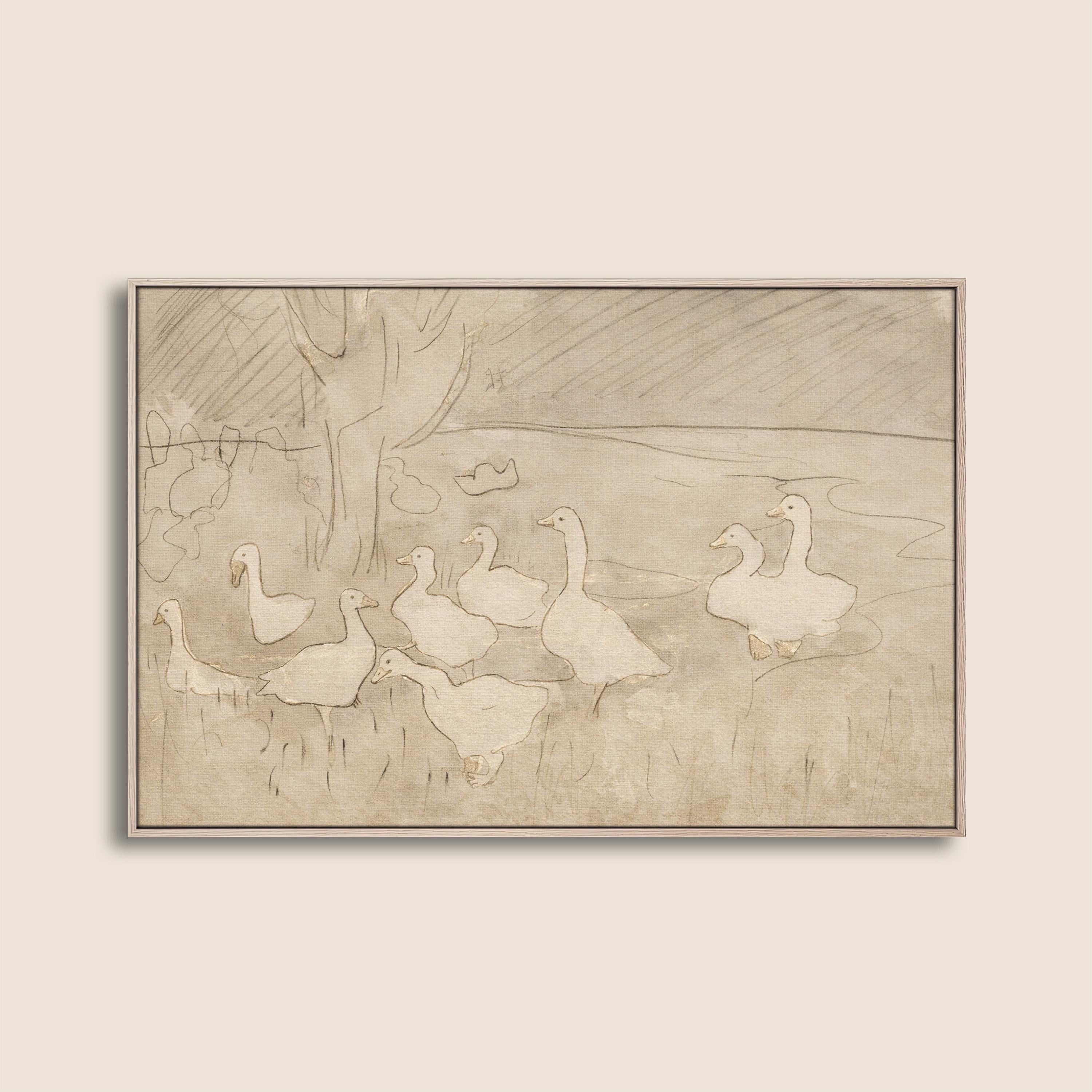 Vintage Goose Wall Art – Neutral Farm Nursery Decor – Beige Bird Print – Cottagecore Baby Room – French Country Nursery