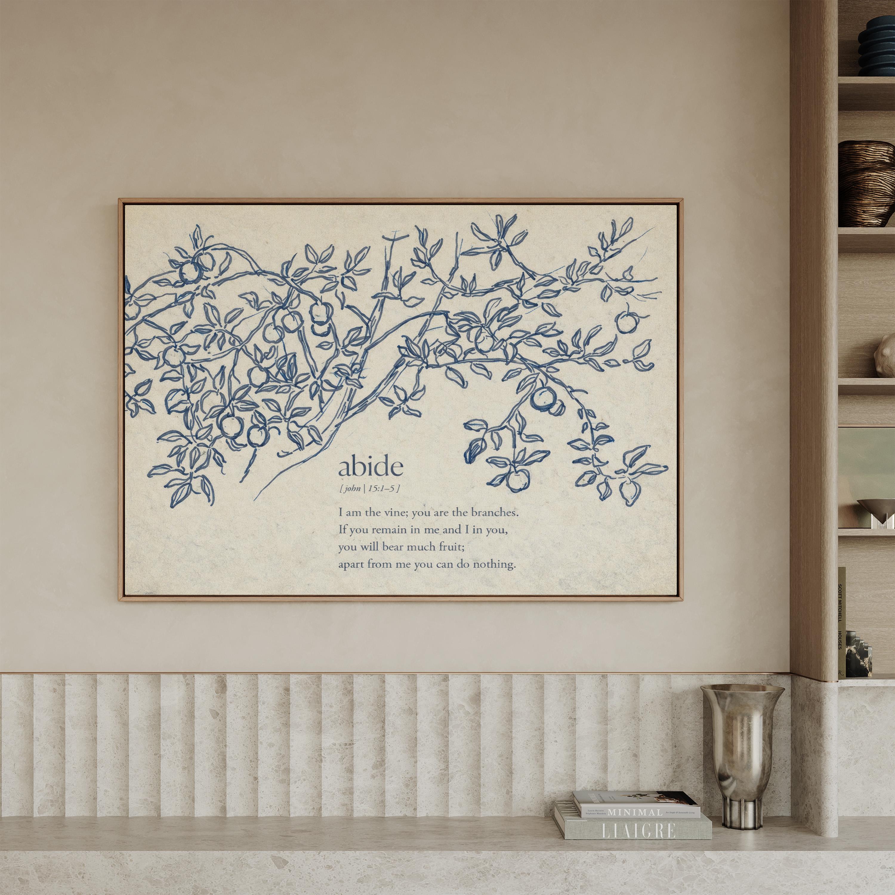 John 15:5 Abide in Me Print – Neutral Christian Wall Art – Vintage Vine Botanical Scripture – Faith Based Farmhouse Home Decor