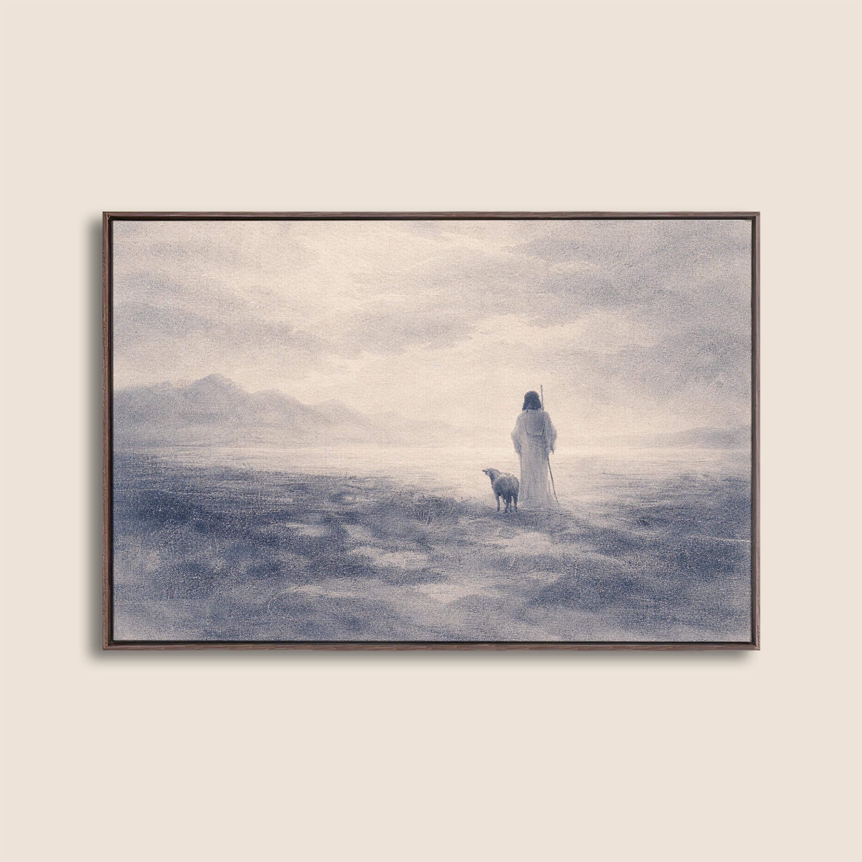 Good Shepherd Wall Art – Jesus Print – Neutral Christian Wall Decor – Psalm 23 Inspired Faith Artwork – Vintage Biblical Farmhouse Art