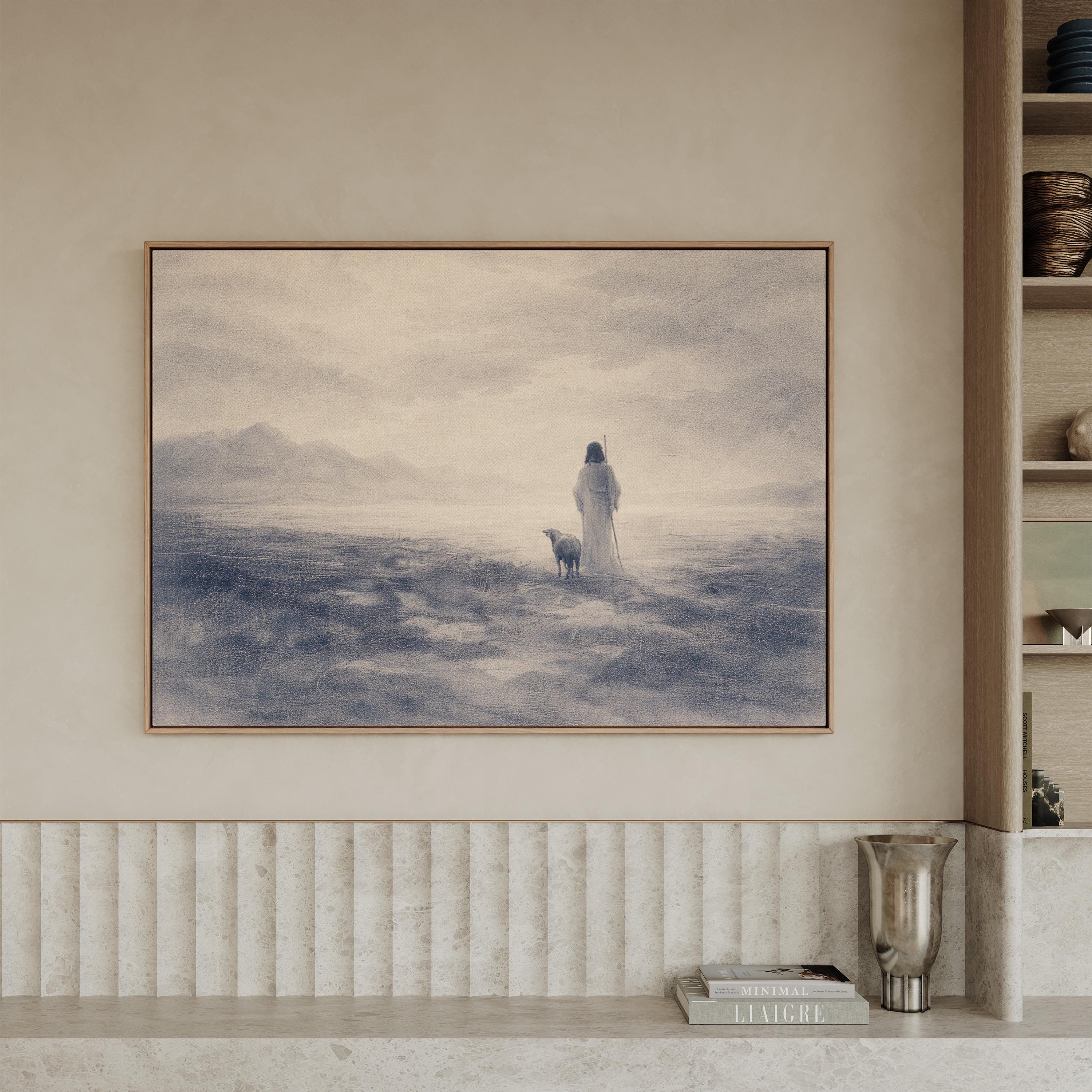 Good Shepherd Wall Art – Jesus Print – Neutral Christian Wall Decor – Psalm 23 Inspired Faith Artwork – Vintage Biblical Farmhouse Art