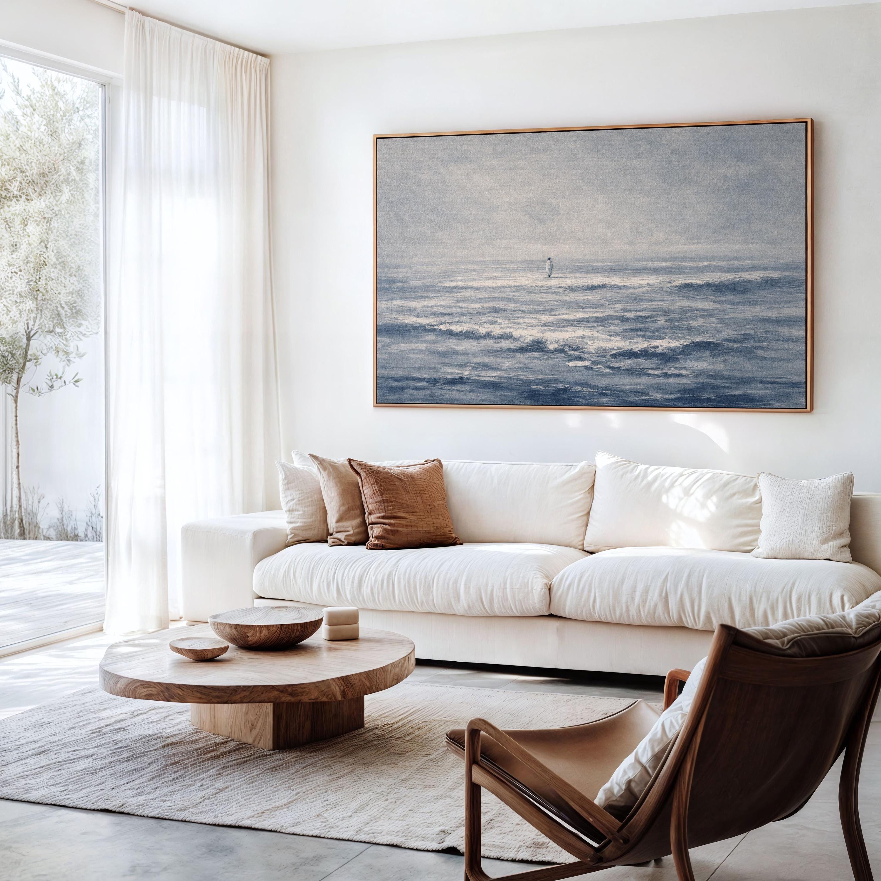 Jesus Walks on Water, Christian Wall Decor, Deep Blue Ocean Art Print, FG441
