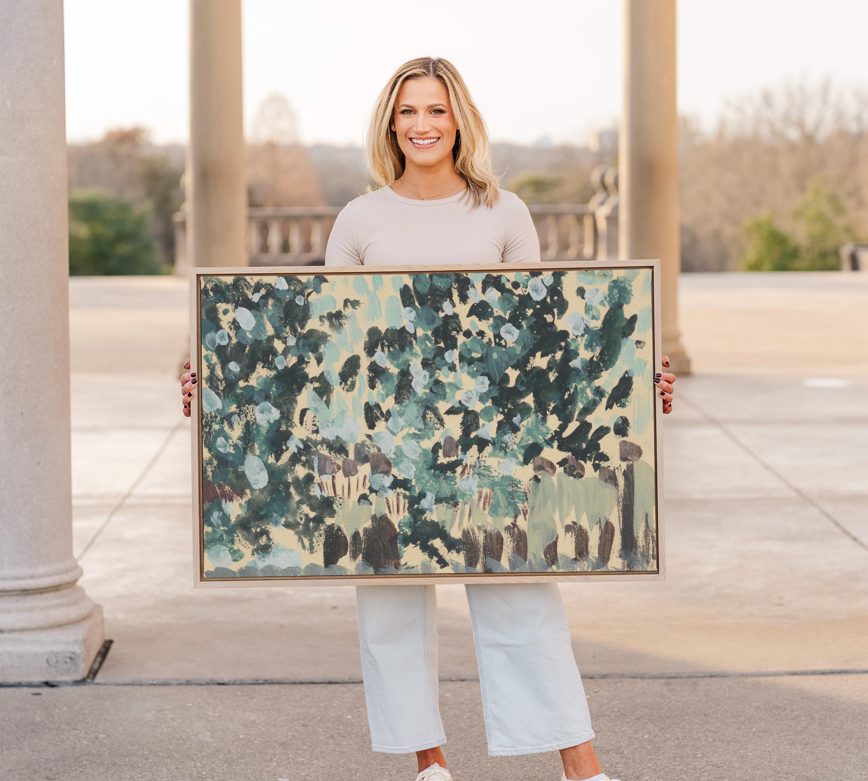 Abstract Garden Christian Wall Art, Faith Inspired Botanical Painting, Modern Christian Home Decor, Soft Teal Blue Floral Artwork