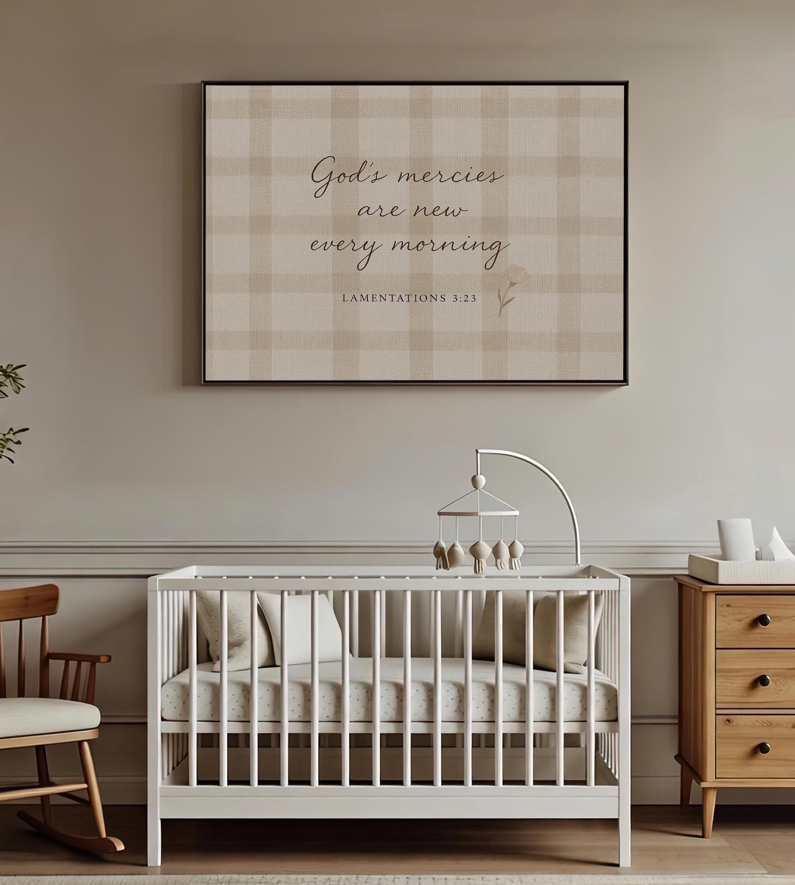 Baby Girl Nursery Decor Lamentations 3:23, God’s Mercies Are New Every Morning Artwork