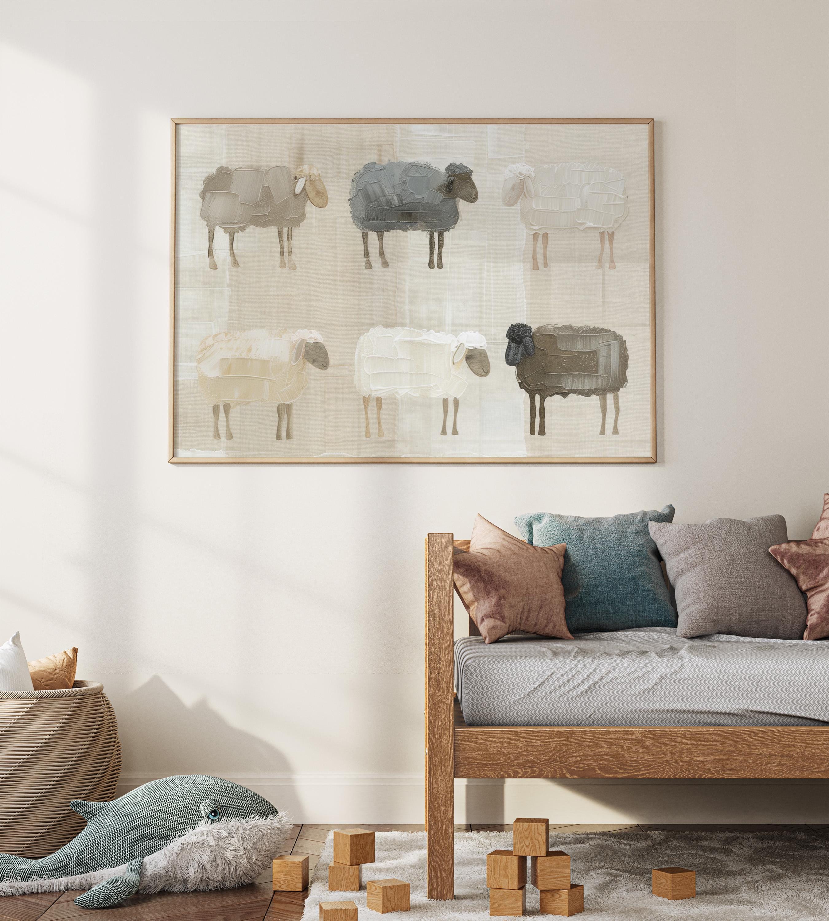 Abstract Sheep Wall Art, Minimalist Animal Print, Cozy Beige Nursery