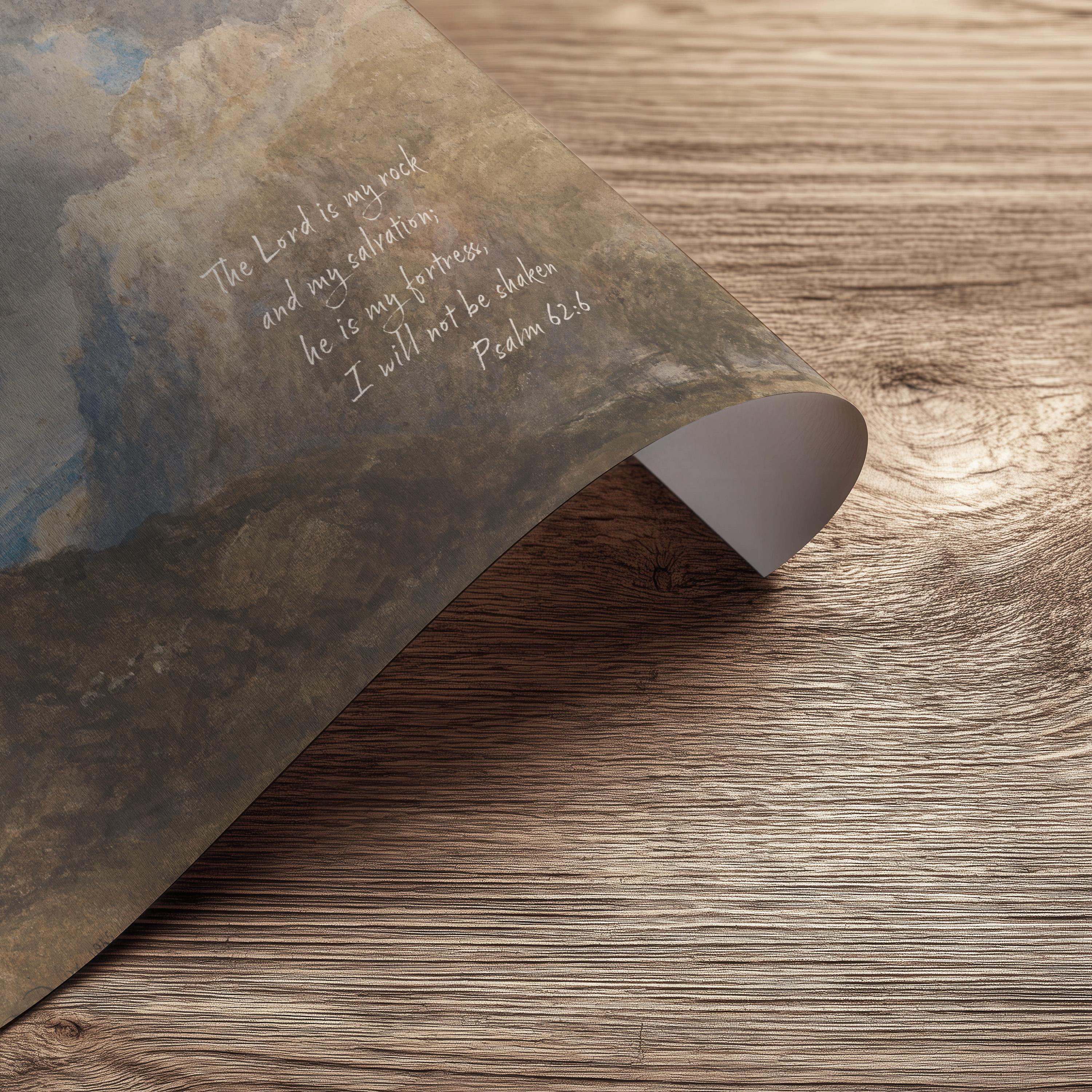 Psalm 62:6 Mountain Vintage Style Landscape | Warm Neutral Wall Art | Christian Home Decor