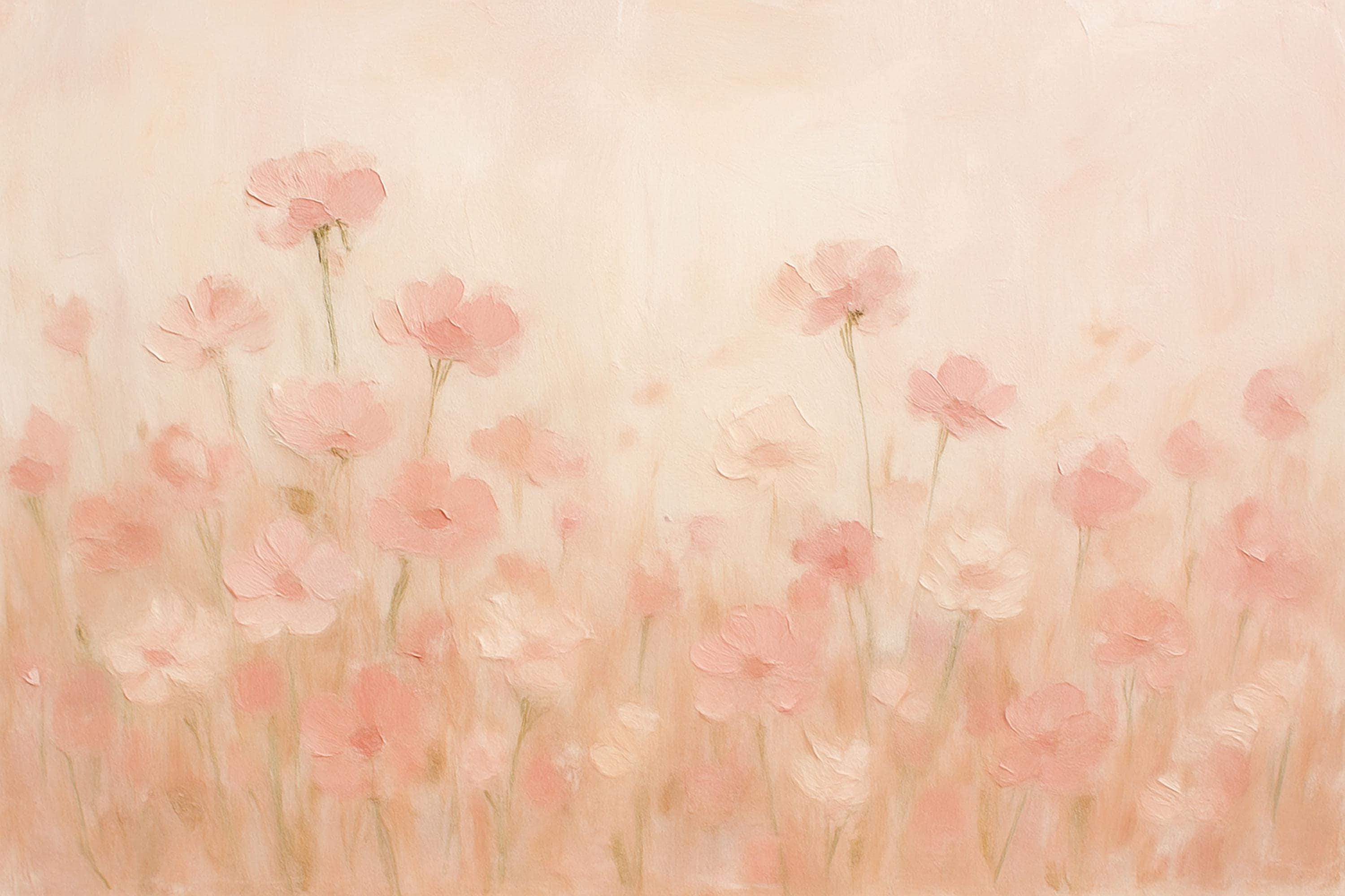 Blush Pink Flower Field Canvas Print: Romantic Pastel Wildflower Wall Art