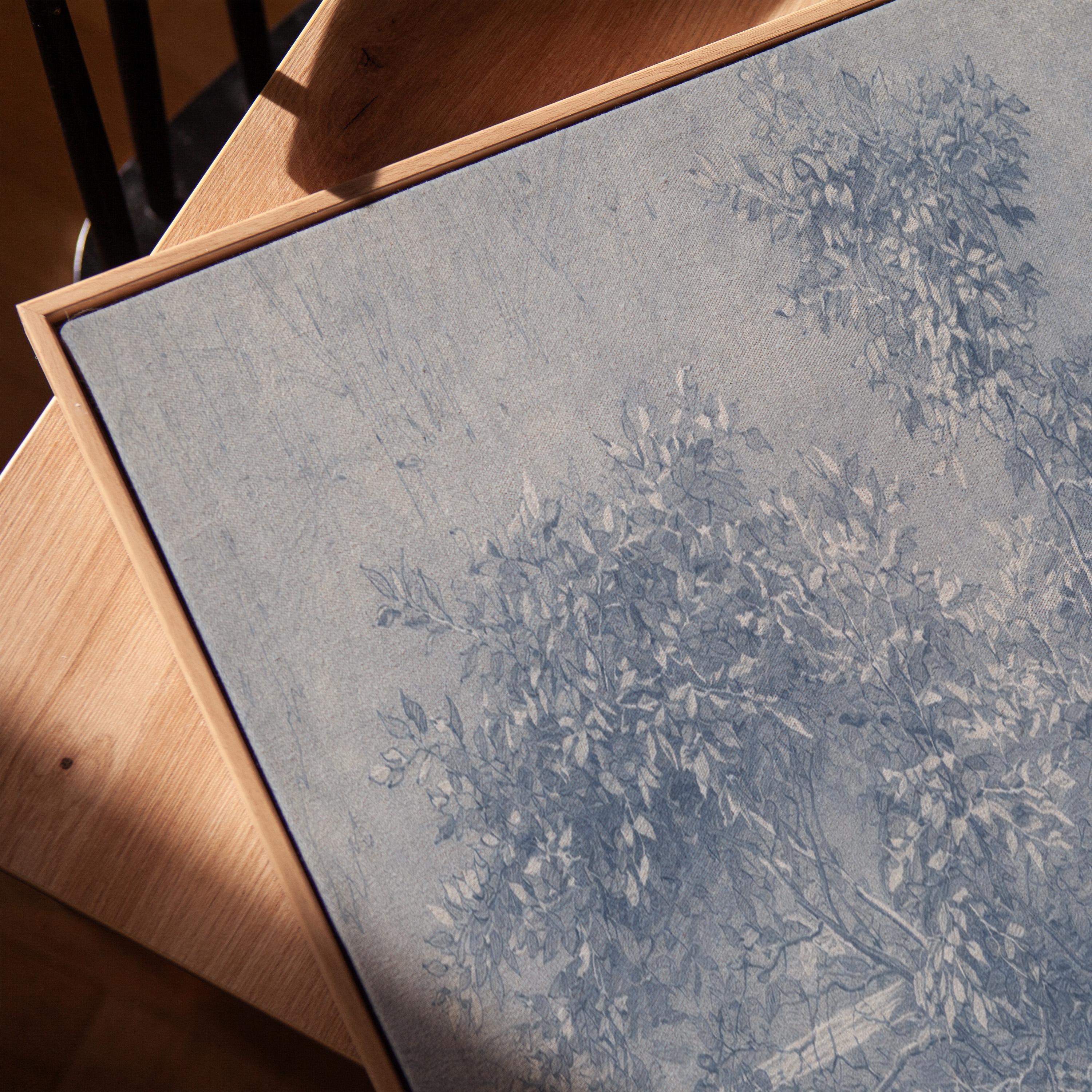 Antique Blue Botanical Wall Art Print – Vintage Ink Wash Leaves – French Country Cottage Decor – Blue Pastoral Landscape Art