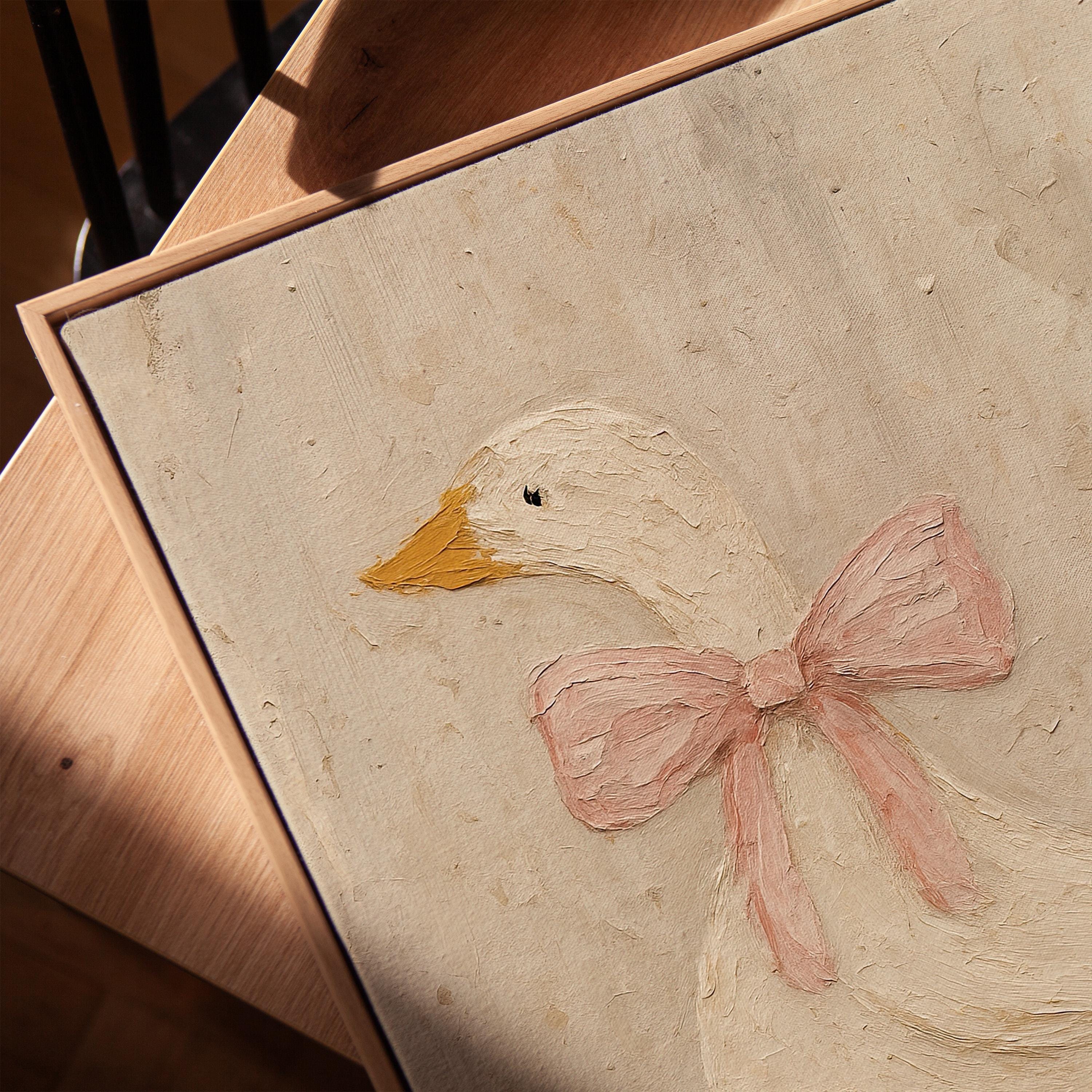 Vintage Duck Nursery Art: Canvas-Style Print with Pink Bow
