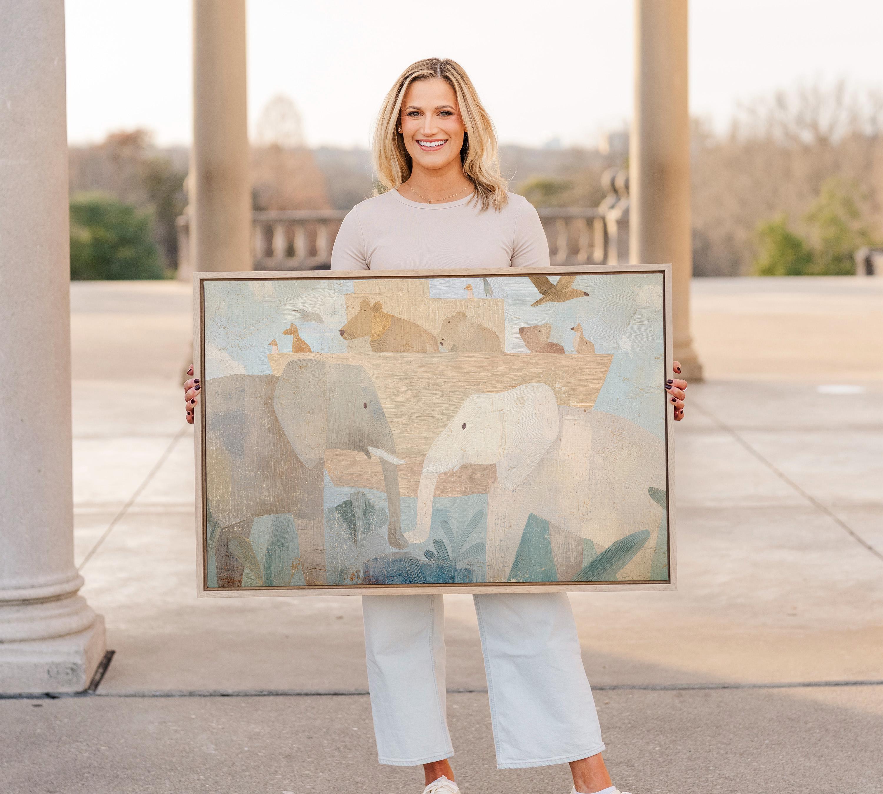 Noah’s Ark Neutral Nursery Art, Christian Animal Print, Abstract Faith Kids Room Decor