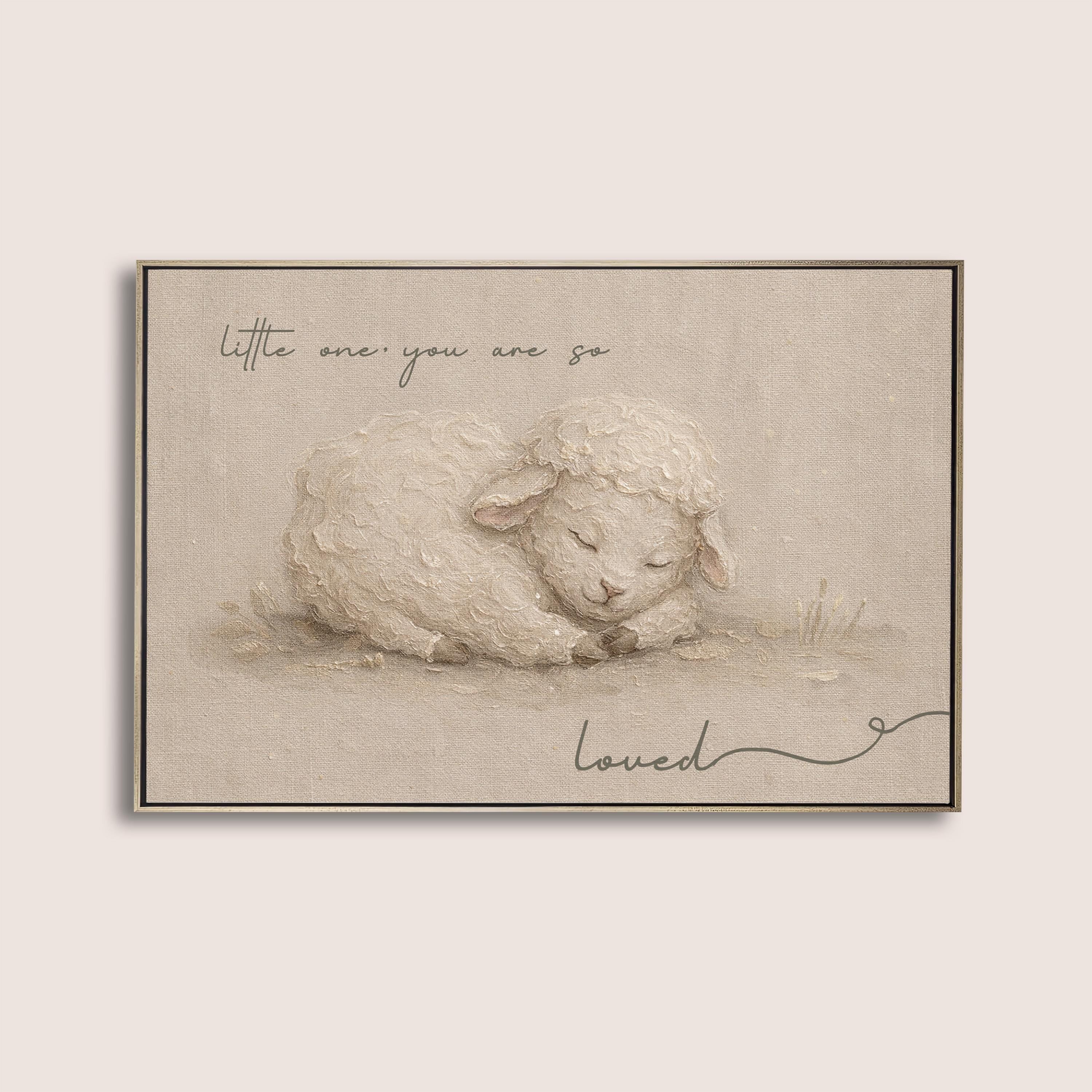 So Small, So Loved – Heirloom Lamb Nursery Print in Soft Linen Tones