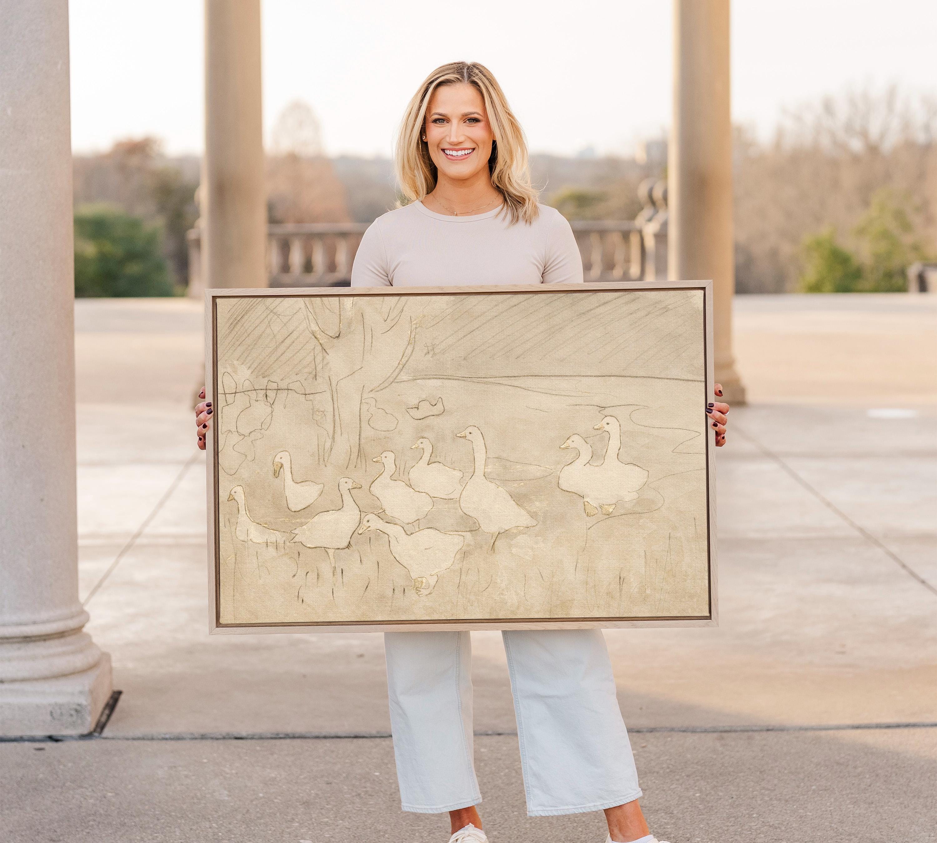 Vintage Goose Wall Art – Neutral Farm Nursery Decor – Beige Bird Print – Cottagecore Baby Room – French Country Nursery