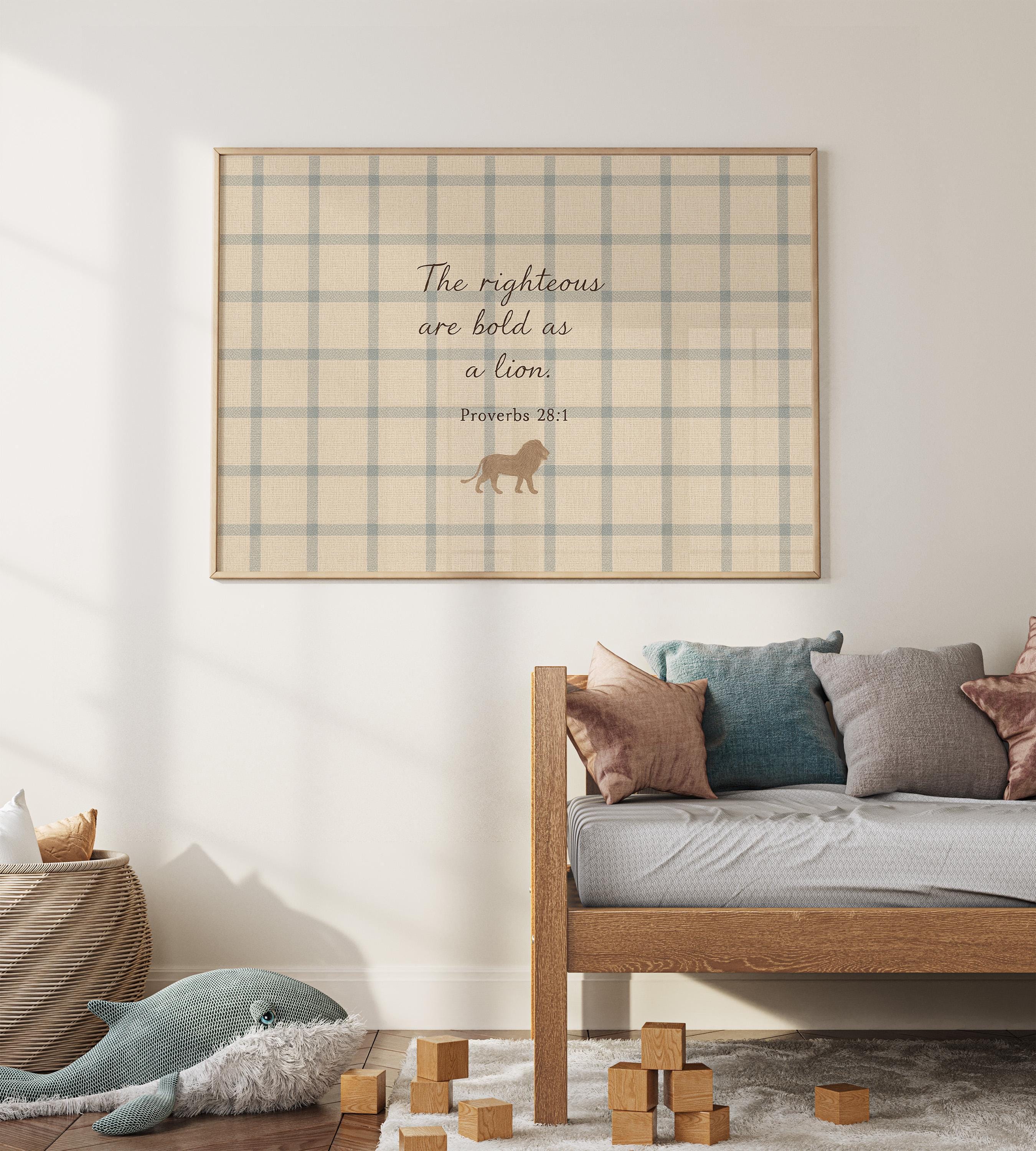 Proverbs Nursery Wall Art - Bold and Courageous Lion Nursery | Boy Room Decor