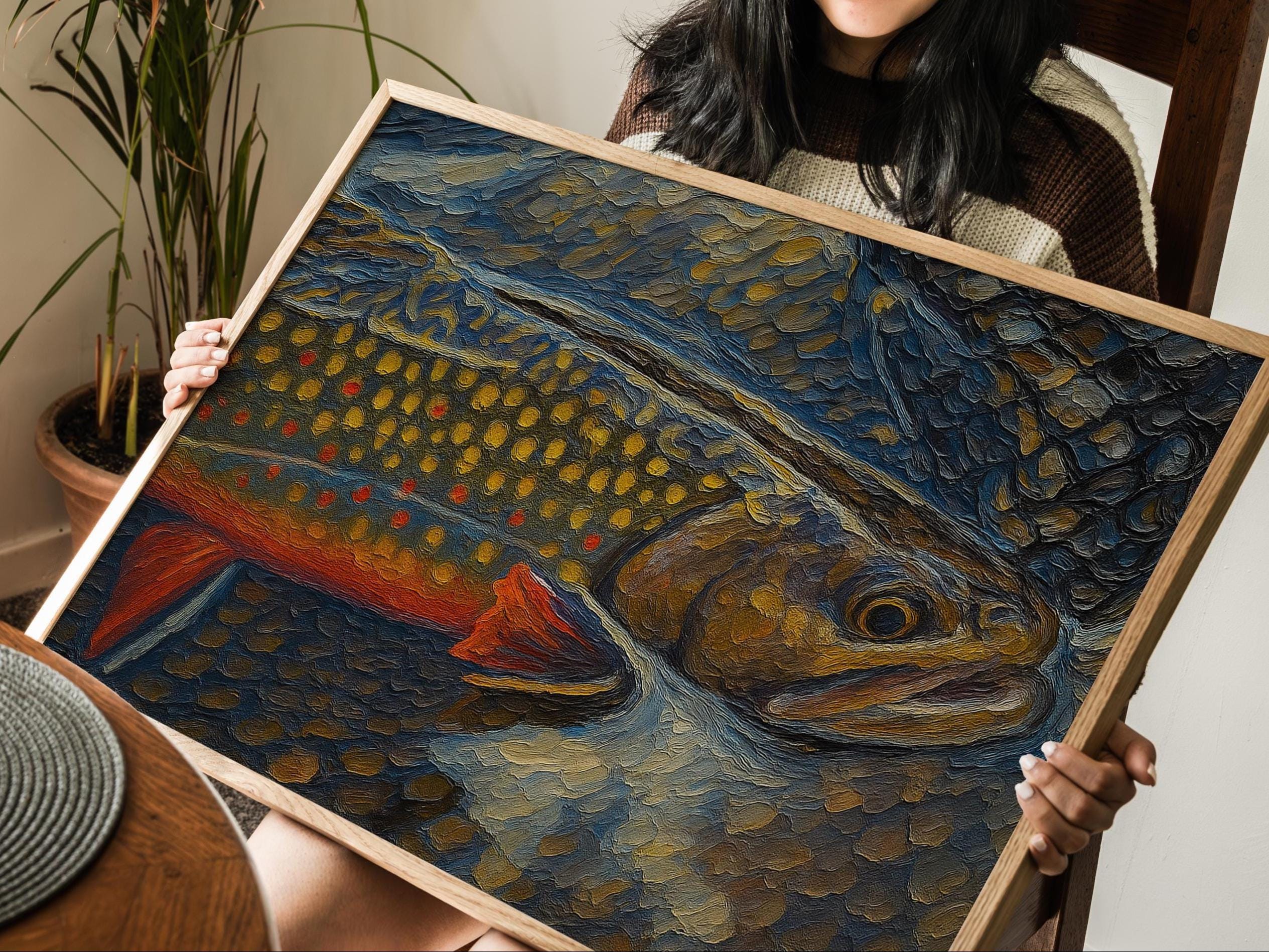Brook Trout Fly Fishing Canvas Art - Impressionist Cabin Decor - Gift For Outdoors Lover