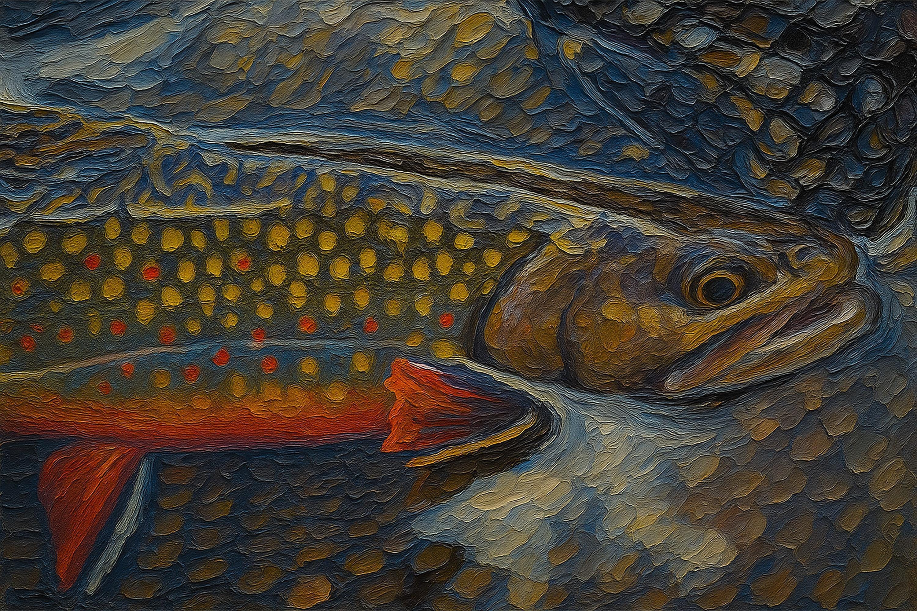 Brook Trout Fly Fishing Canvas Art - Impressionist Cabin Decor - Gift For Outdoors Lover