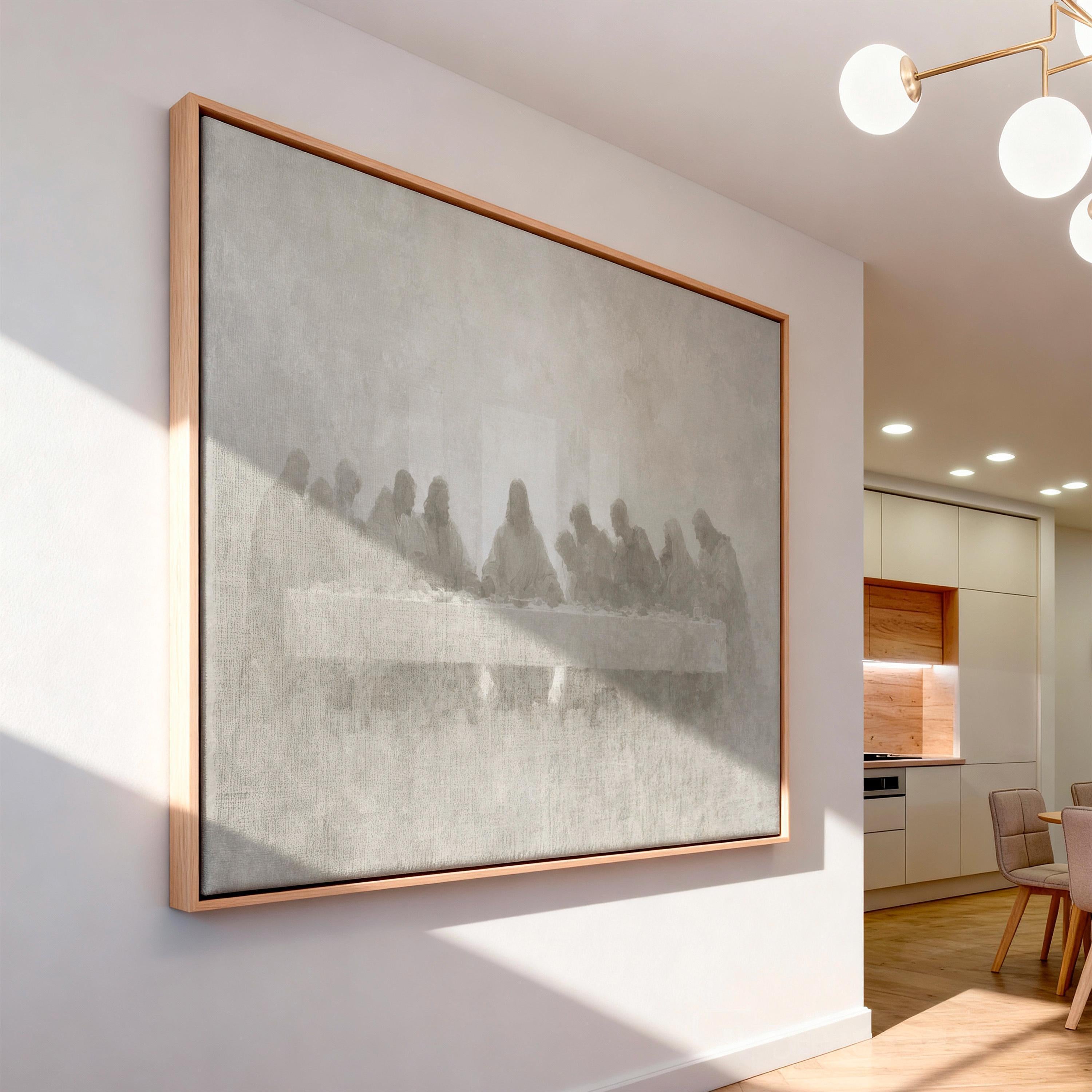 Last Supper Wall Art – Minimalist Christian Painting, Neutral Religious Canvas – FG430