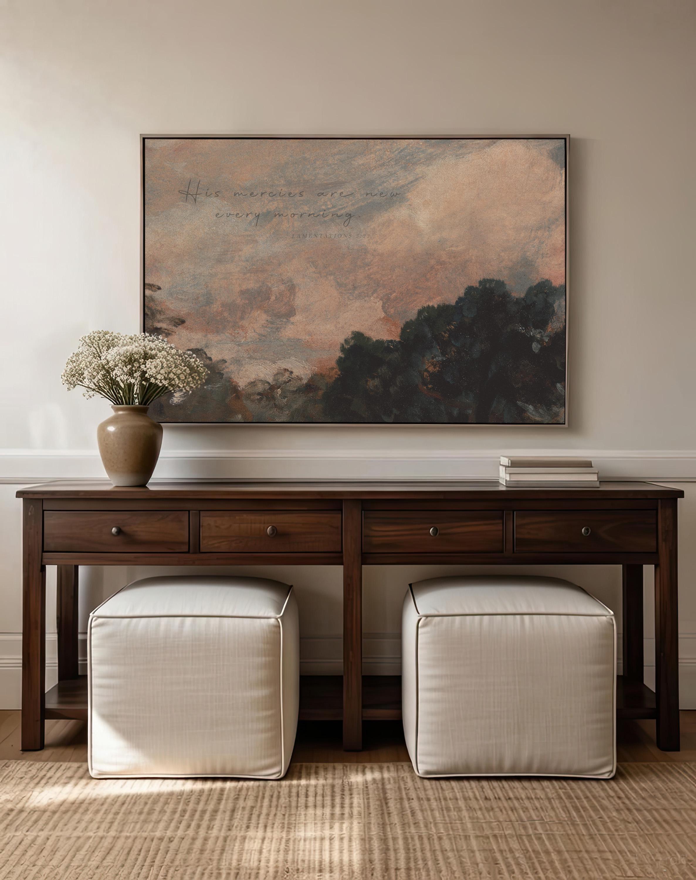His Mercies Are New Every Morning Painting, Lamentations 3:23 Christian Wall Art, Soft Sky Landscape Painting, Morning Mercy Verse, FG423
