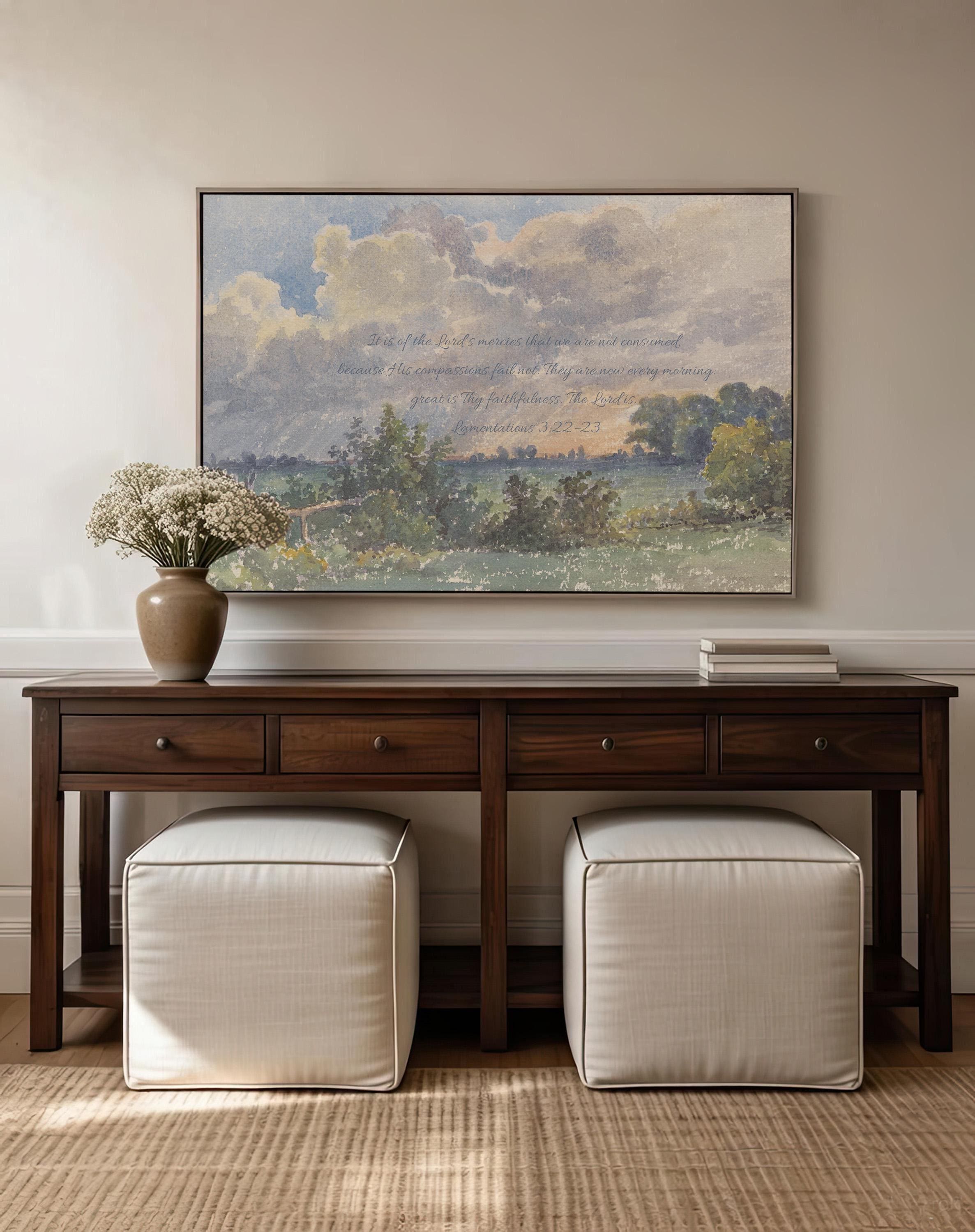 Great Is Thy Faithfulness Wall Art, Lamentations 3:22–23 Scripture Print, Christian Landscape Artwork, Faith Based Home Decor, FG418