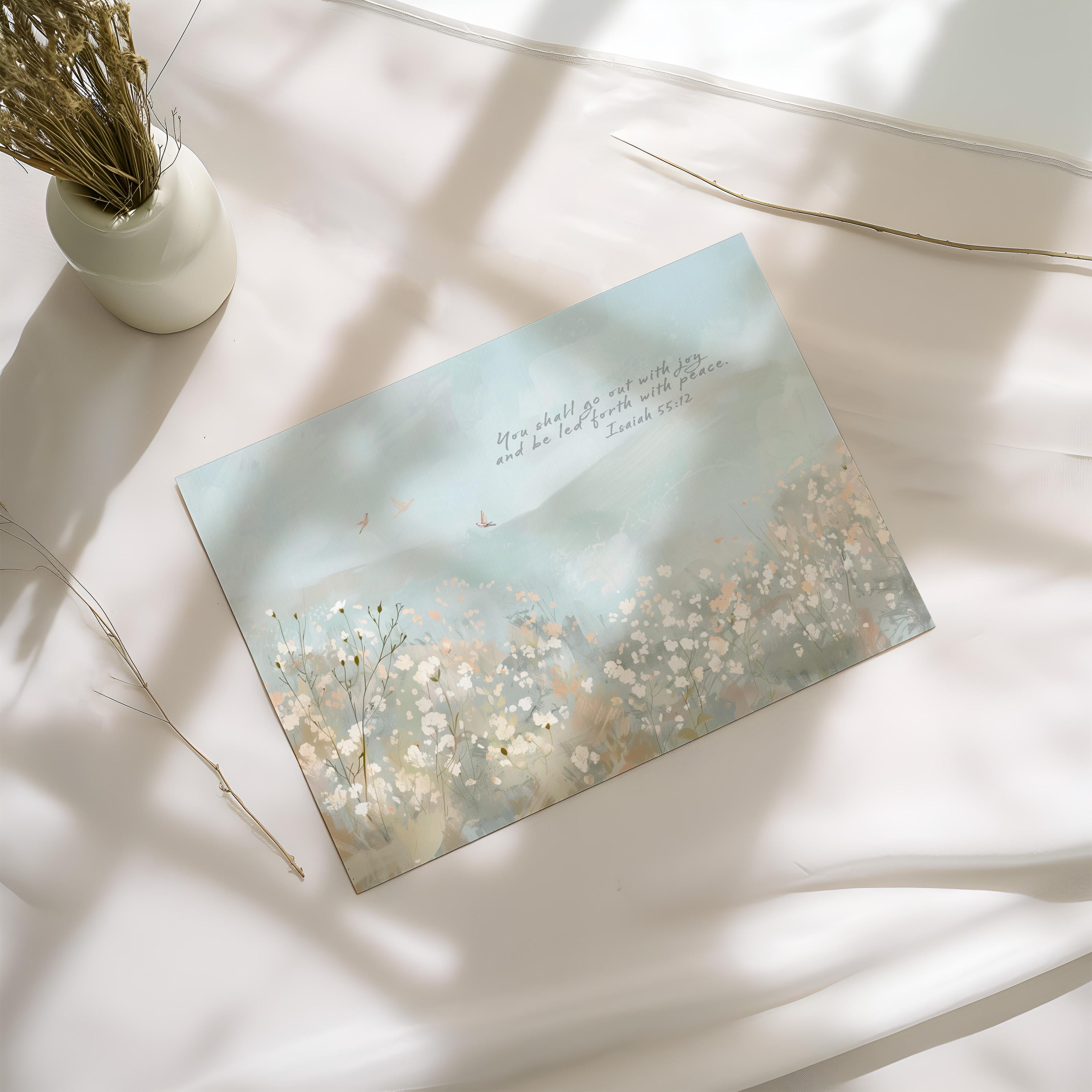 You Shall Go Out With Joy Nursery Wall Art, Isaiah 55:12 Scripture Print, Peaceful Floral Christian Artwork, Baby Room Faith Decor