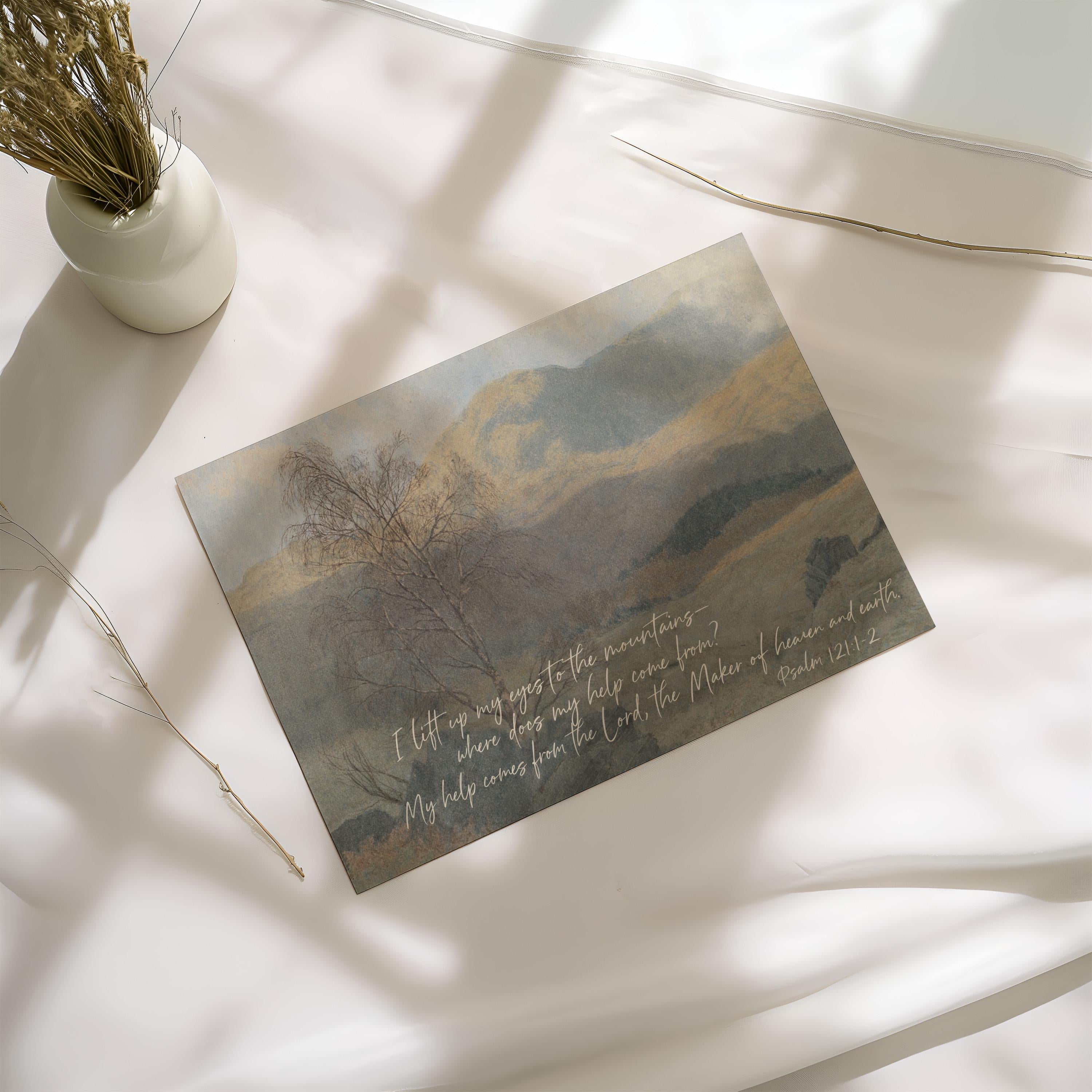 Psalm 121 Wall Art, Christian Landscape Painting, Bible Verse Mountain Art, Scripture Wall Art, Christian Home Decor, FG431
