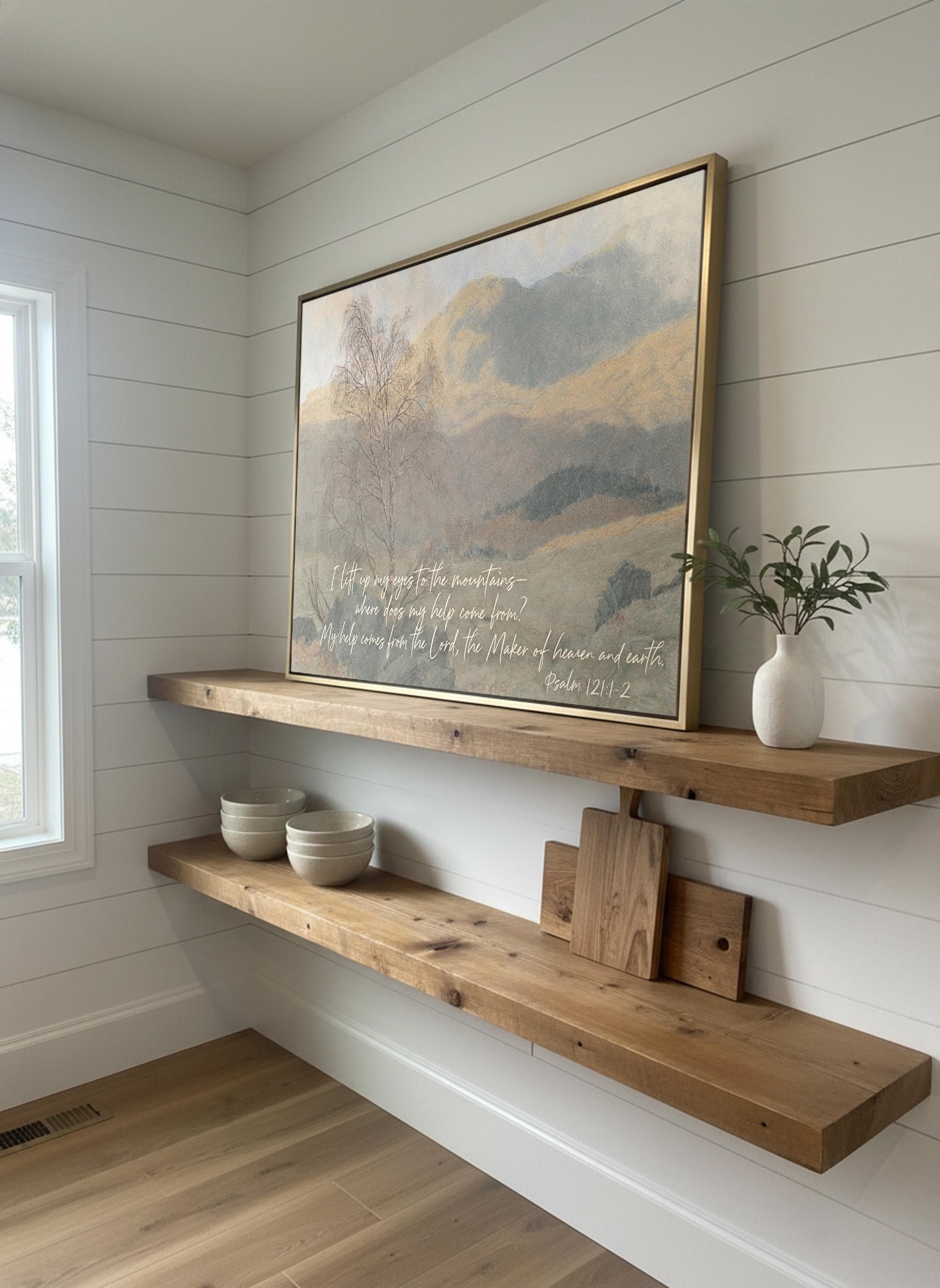 Psalm 121 Wall Art, Christian Landscape Painting, Bible Verse Mountain Art, Scripture Wall Art, Christian Home Decor, FG431