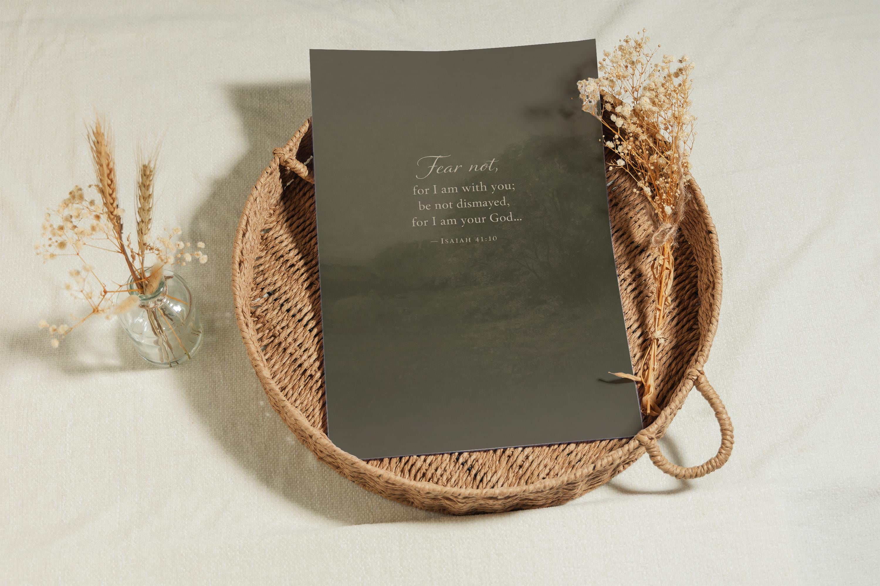 Isaiah 41:10 Wall Art | Fear Not Christian Scripture Print | Moody Neutral Landscape Decor | Encouraging Bible Verse Wall Art