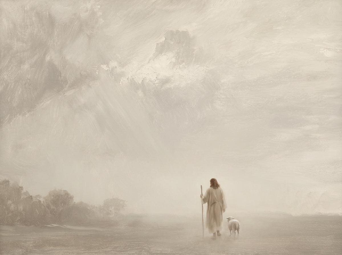 Psalm 23 Veiled Shepherd | Misty Shepherd | Stormy Sky Christian Wall Art Print | M0004