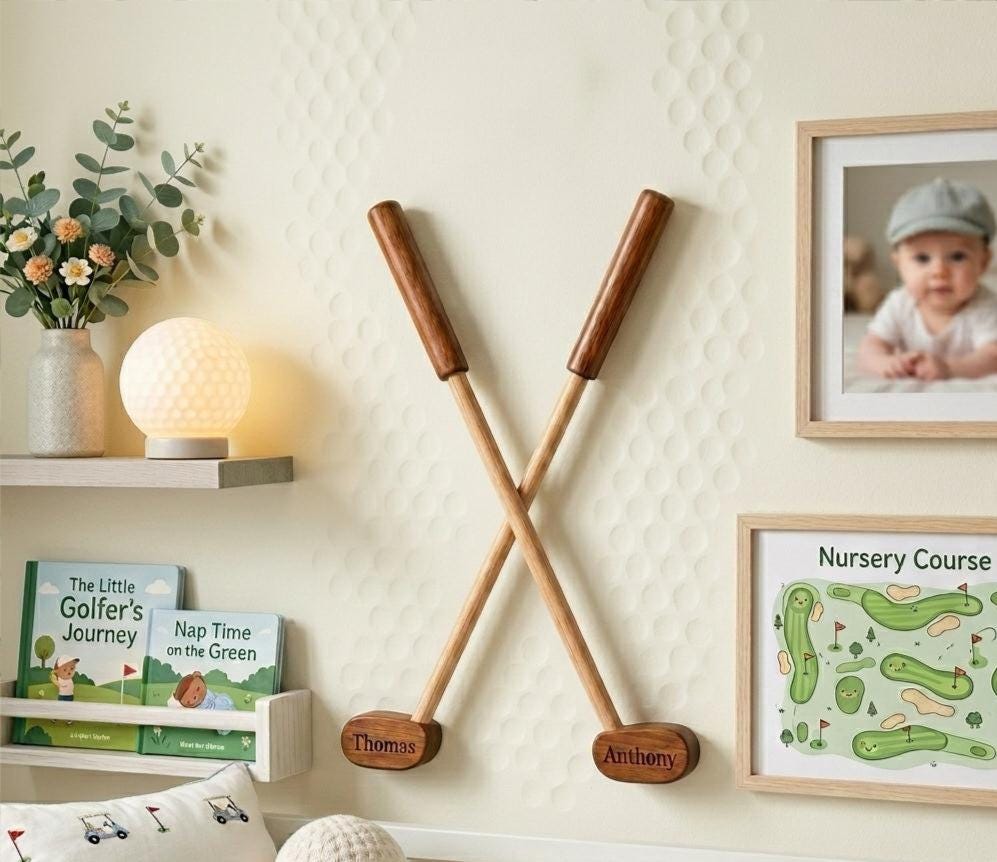 Personalized Wooden Golf Club Wall Decor | Custom Golf Nursery Name Sign | Golf Baby Gift | Boy Nursery Decor | Golf Room Wall Art