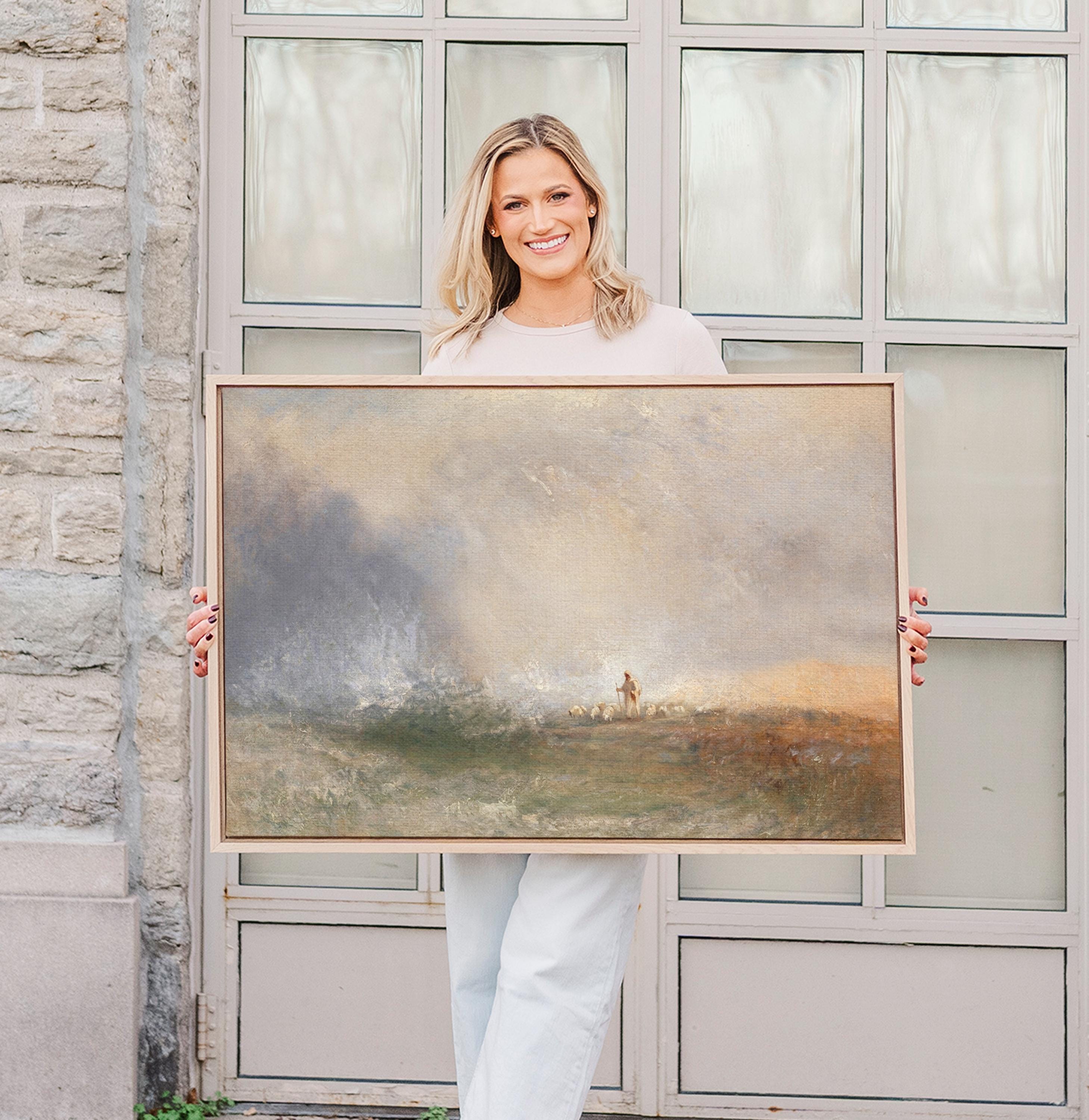 Psalm 23 Framed Canvas | Seascape Jesus Christian Print | Impressionist Christian Wall Art | Faith Gift | S0020