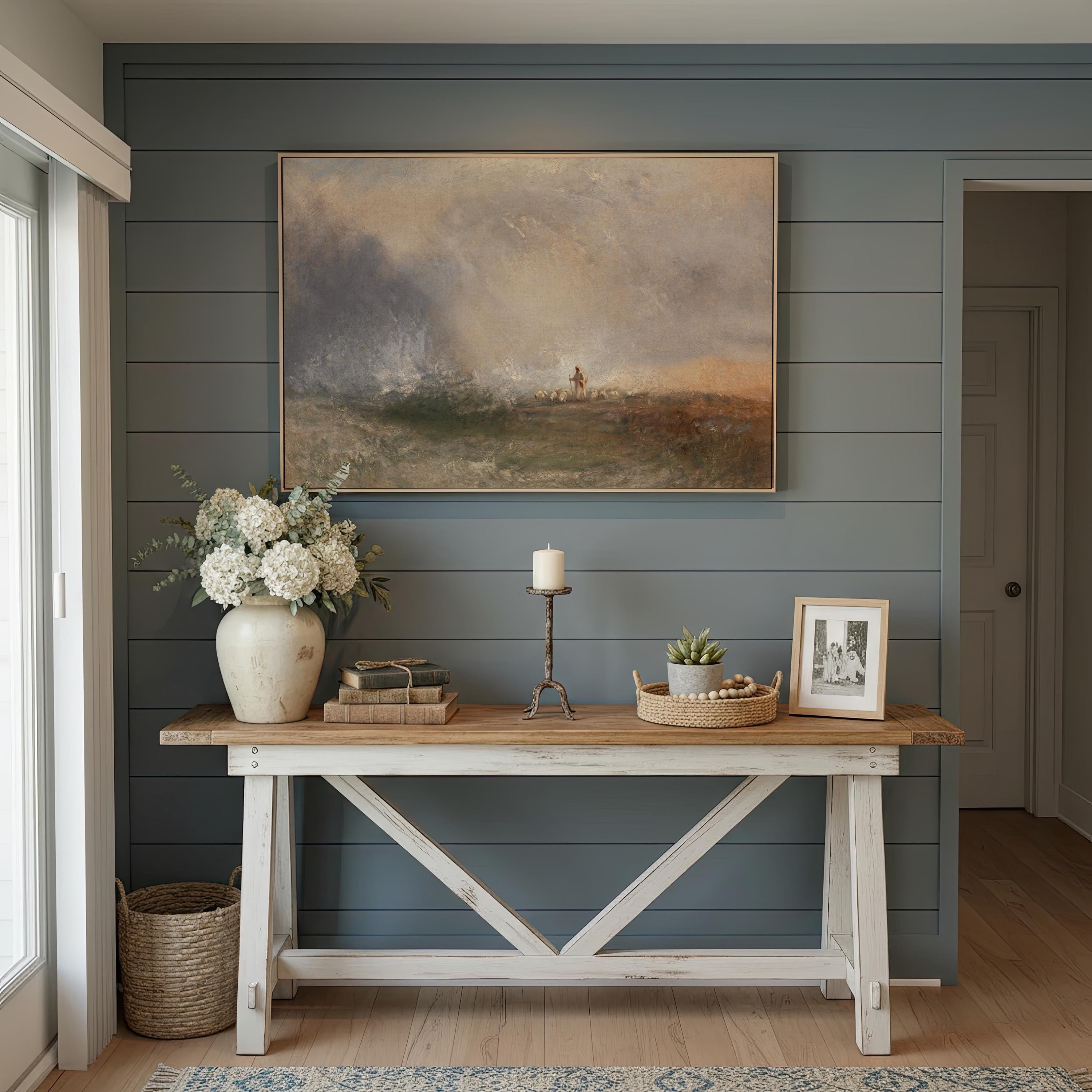 Psalm 23 Framed Canvas | Seascape Jesus Christian Print | Impressionist Christian Wall Art | Faith Gift | S0020