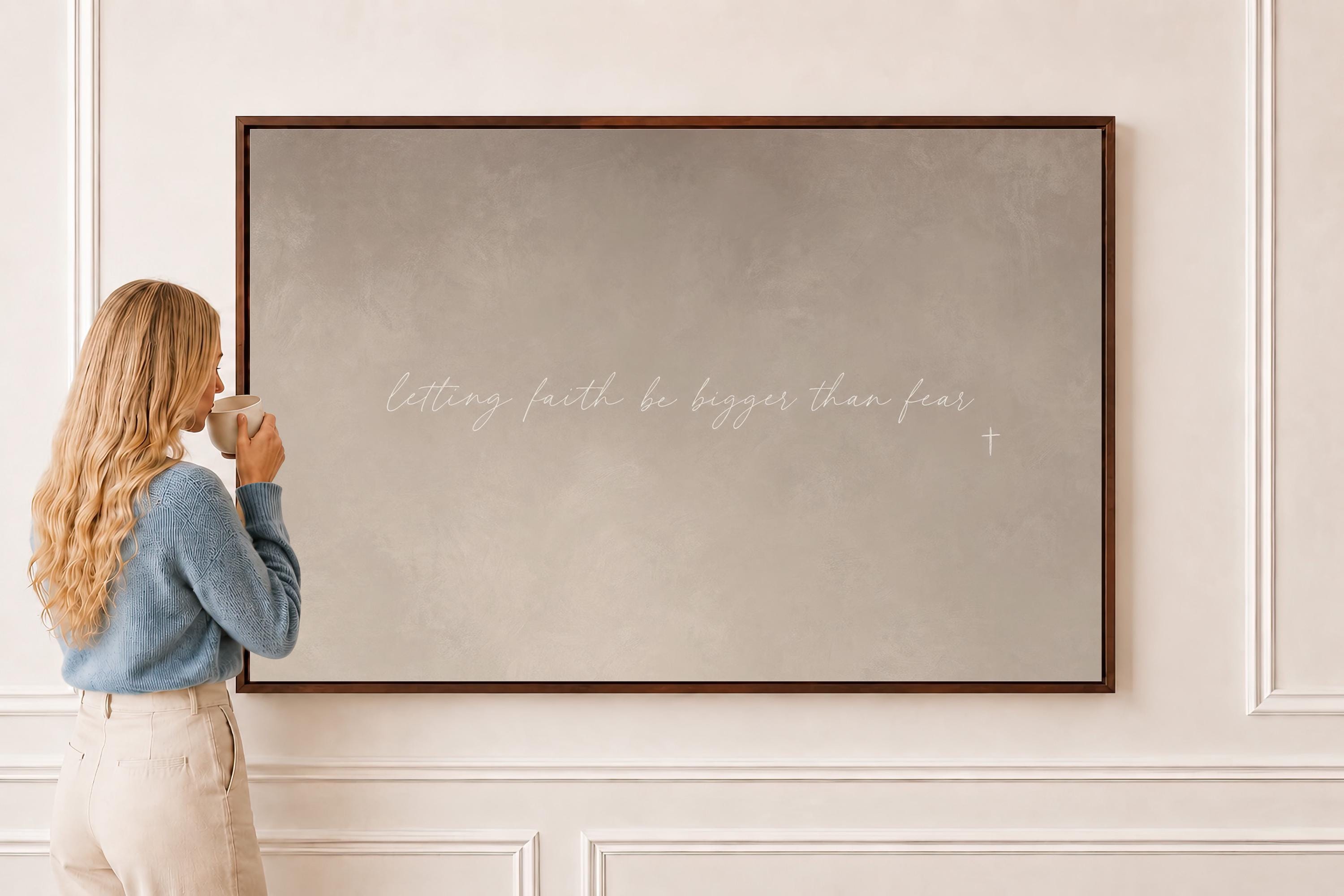 Faith Over Fear Canvas | Faith Bigger Than Fear Framed Canvas Christian Wall Art | Faith Gift for Her | C0006