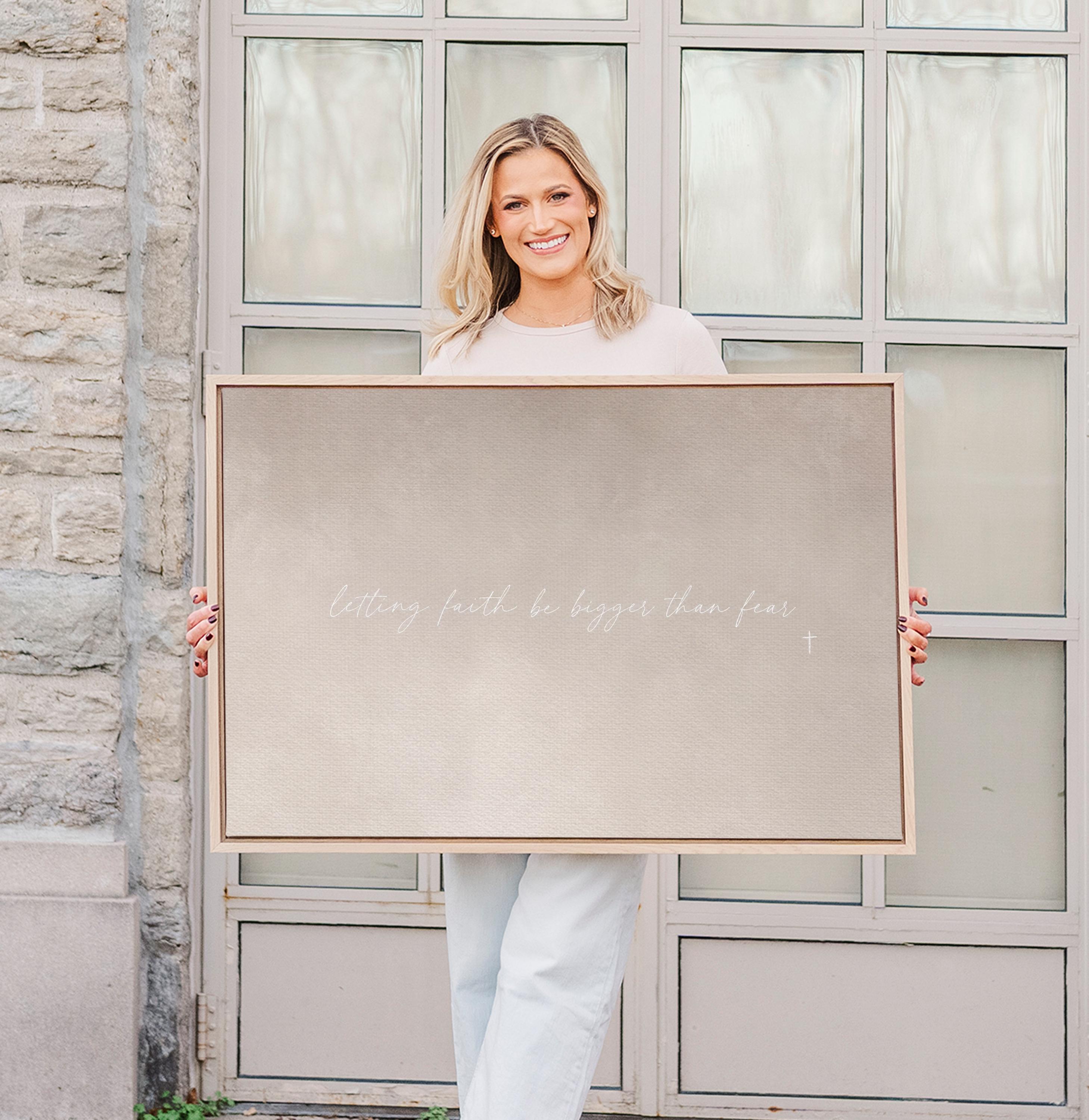 Faith Over Fear Canvas | Faith Bigger Than Fear Framed Canvas Christian Wall Art | Faith Gift for Her | C0006
