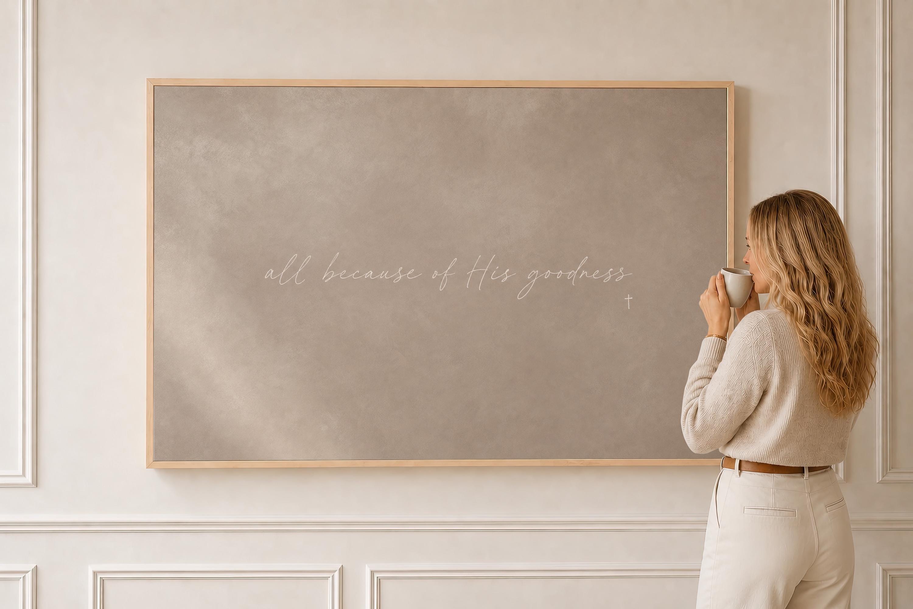 His Goodness Canvas | All Because of His Goodness Framed Canvas Christian Wall Art | Faith Gift for Her | C0005
