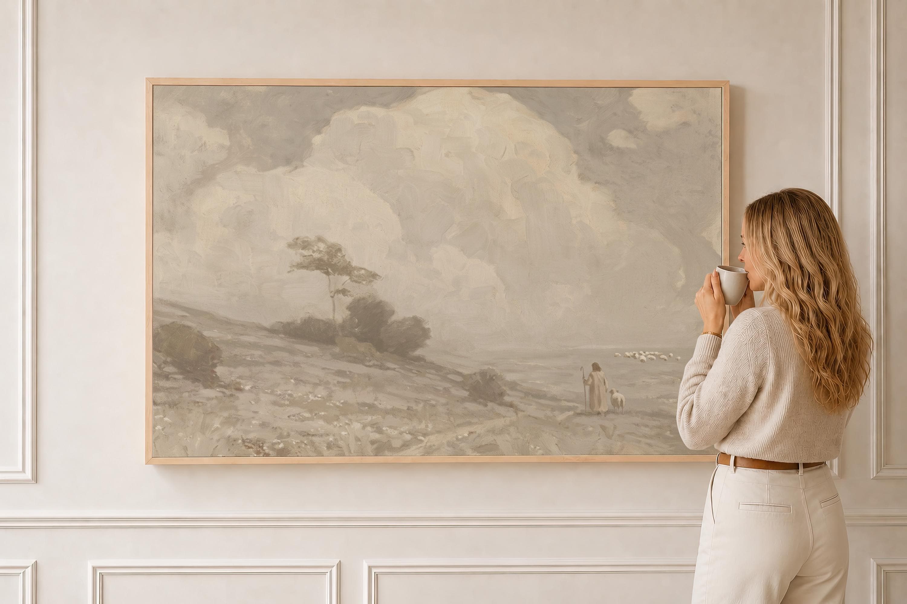 Farmhouse Faith Canvas | Cumulus Hillside Christian Wall Art Print | Neutral Christian Wall Art | Faith Gift | G0002
