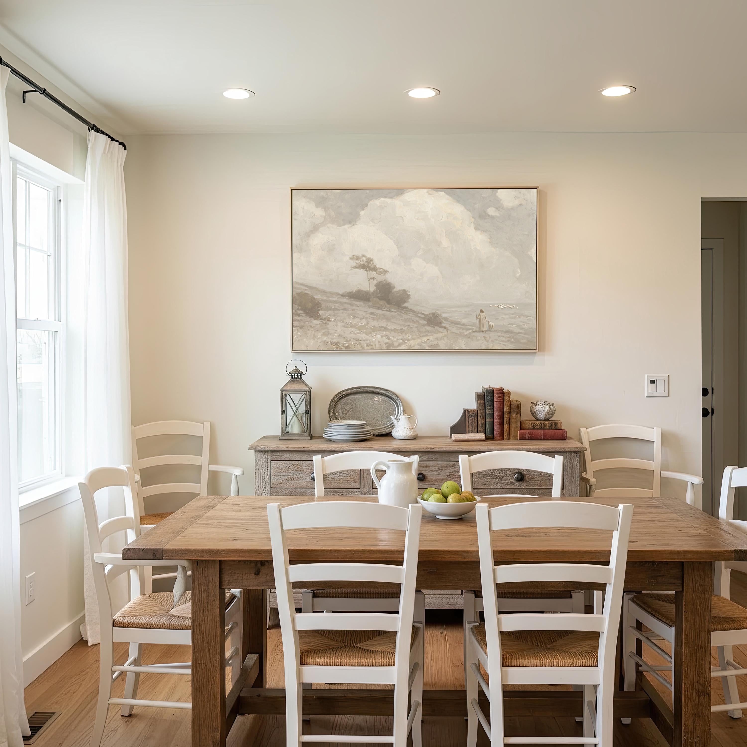 Farmhouse Faith Canvas | Cumulus Hillside Christian Wall Art Print | Neutral Christian Wall Art | Faith Gift | G0002