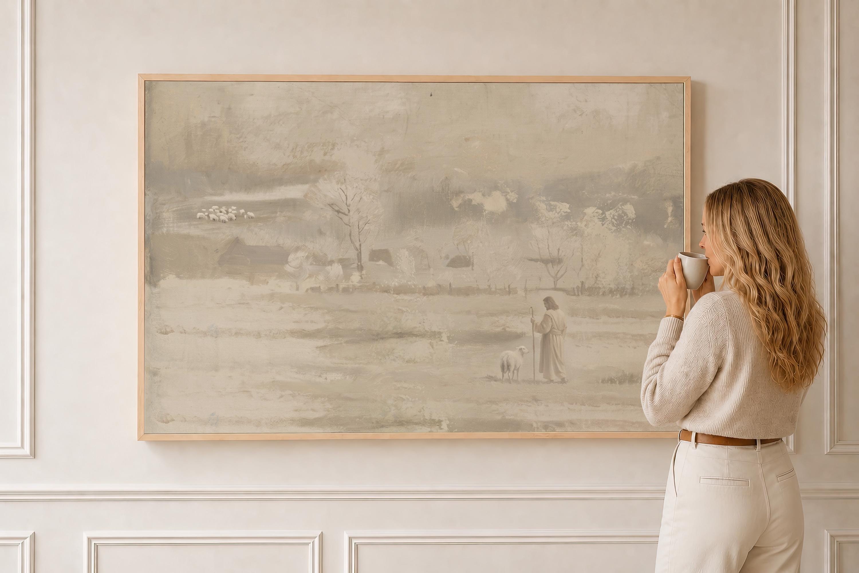 Farmhouse Faith Canvas | Muted Farm Winter Christian Wall Art Print | Vintage Christian Wall Art | Faith Gift | G0009