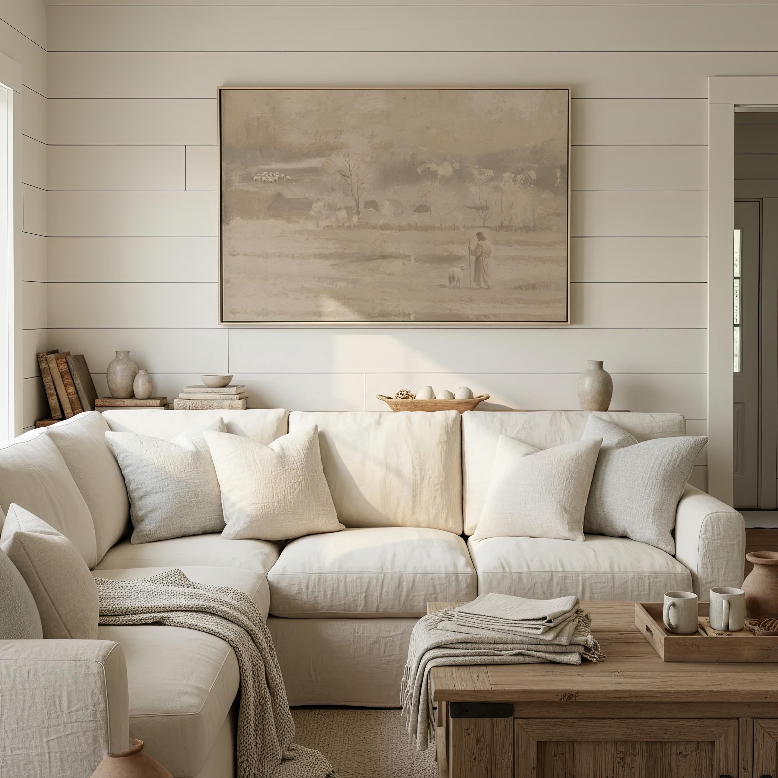 Farmhouse Faith Canvas | Muted Farm Winter Christian Wall Art Print | Vintage Christian Wall Art | Faith Gift | G0009