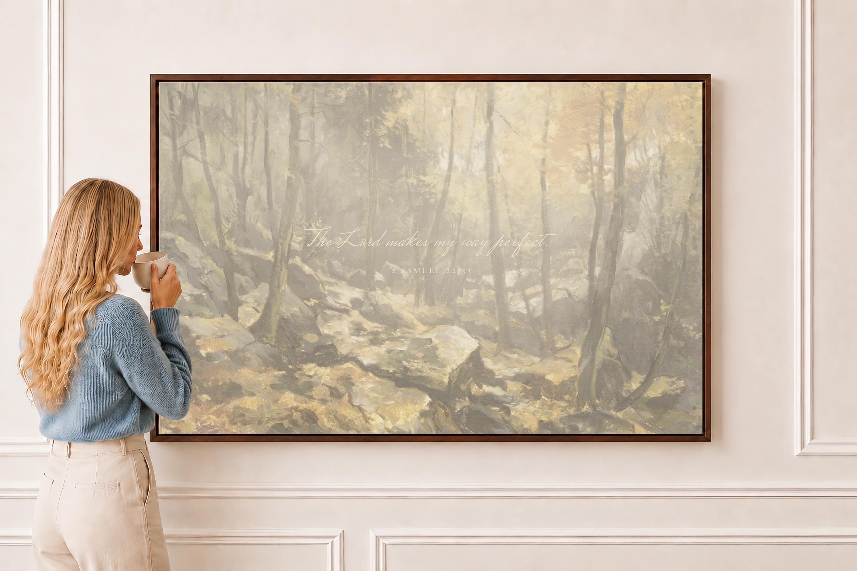 2 Samuel 22:33 Canvas | Vintage Autumn Forest Christian Print | Vintage Christian Wall Art | Faith Gift | T0001