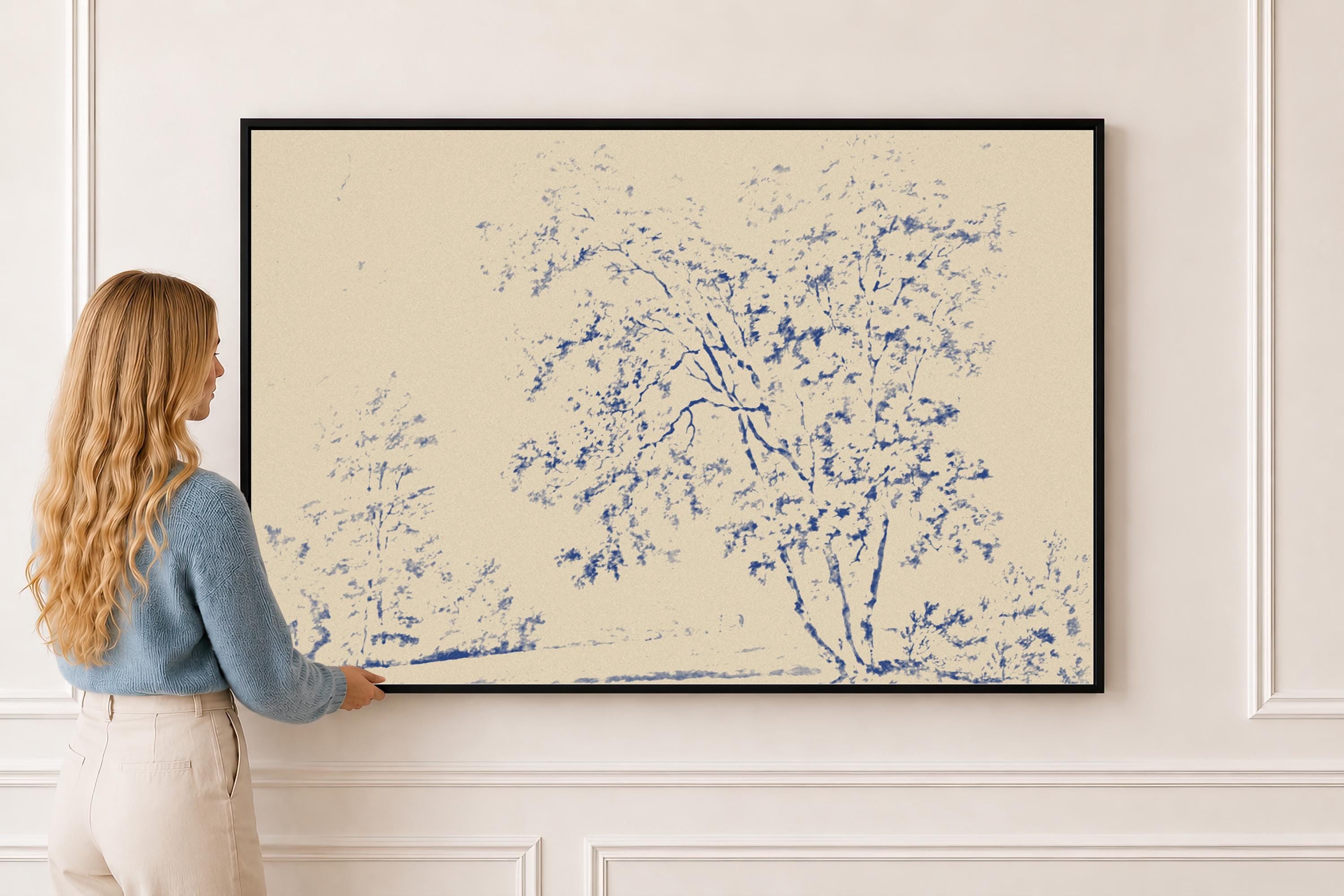 Blue Toile Faith Canvas | Watercolor Trees Christian Wall Art Print | Watercolor Christian Wall Art | Faith Gift | B0004
