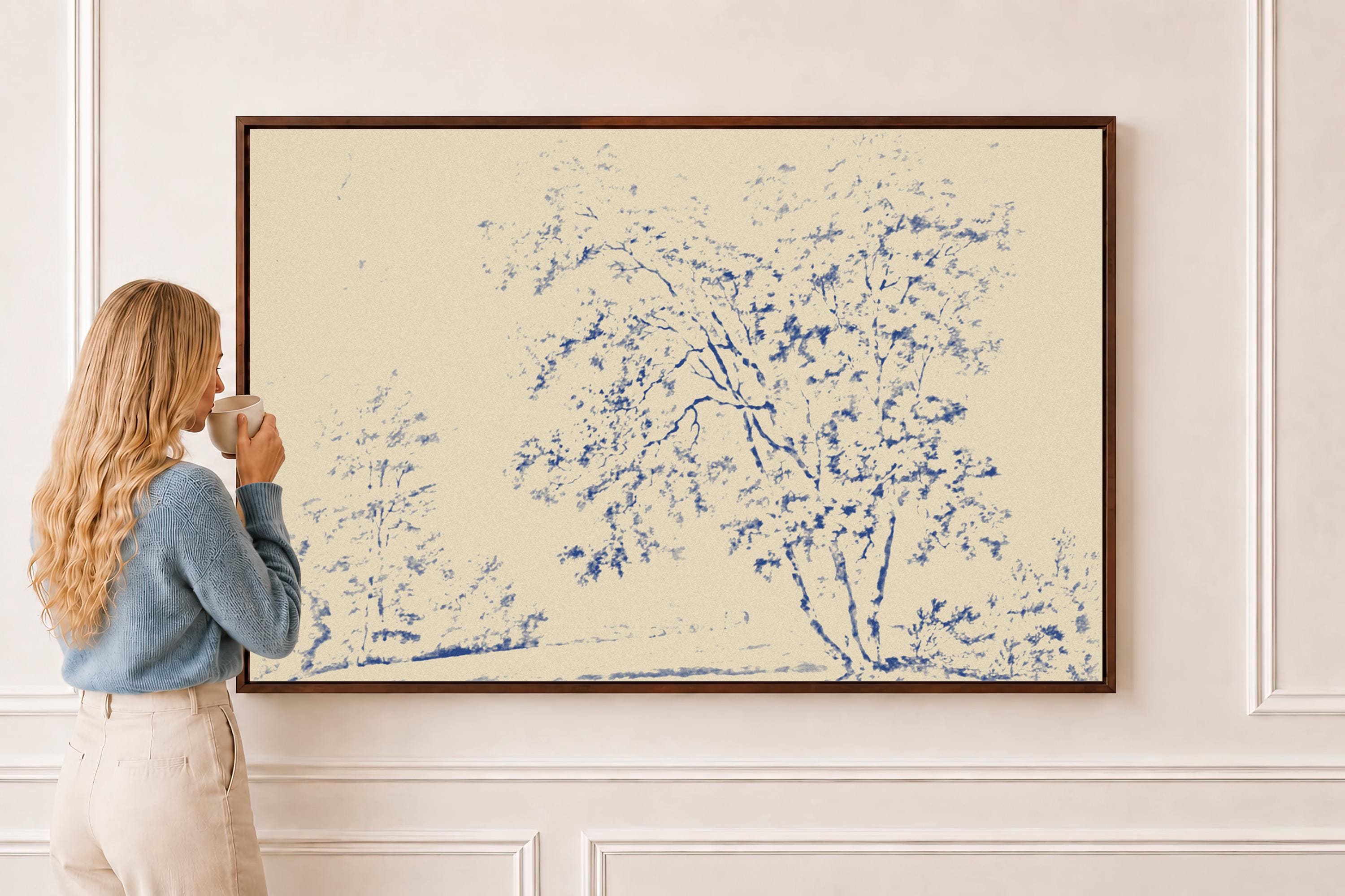 Blue Toile Faith Canvas | Watercolor Trees Christian Wall Art Print | Watercolor Christian Wall Art | Faith Gift | B0004