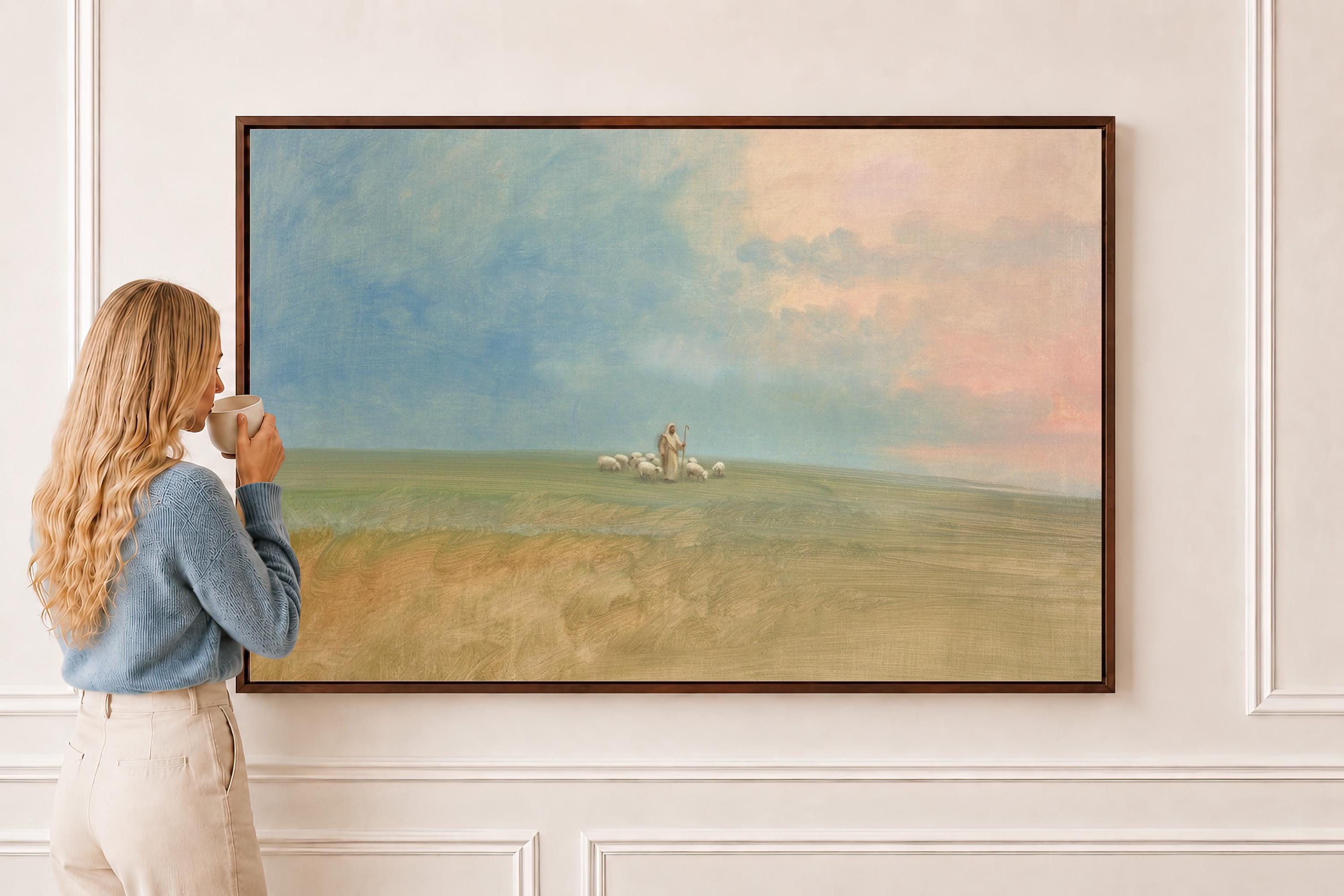 Psalm 23 Framed Canvas | Jesus with Sheep Christian Print | Vintage Christian Wall Art | Faith Gift | S0018