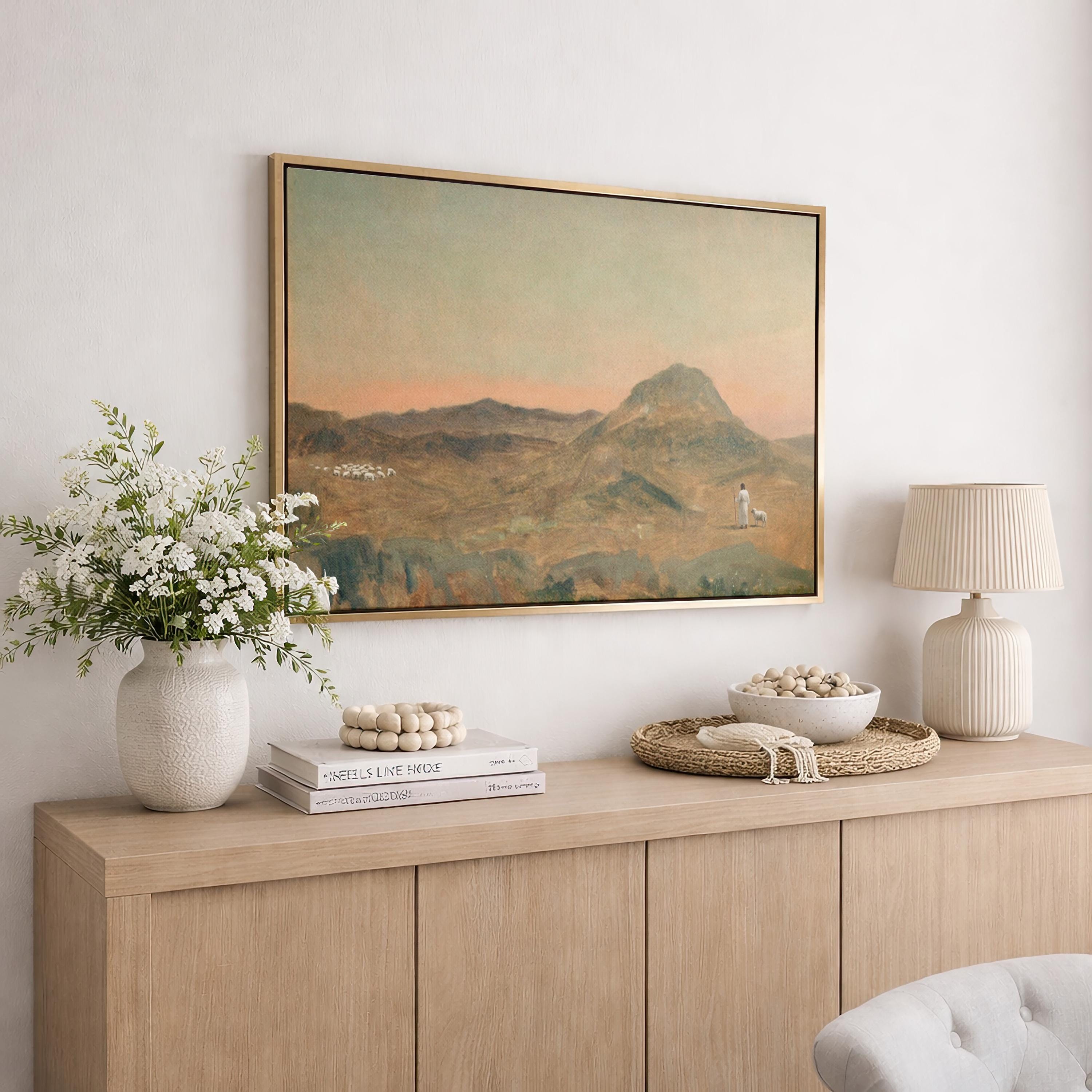 Lost Sheep Framed Canvas | Sunset Peak Christian Wall Art Print | Moody Christian Wall Art | Faith Gift | L0011