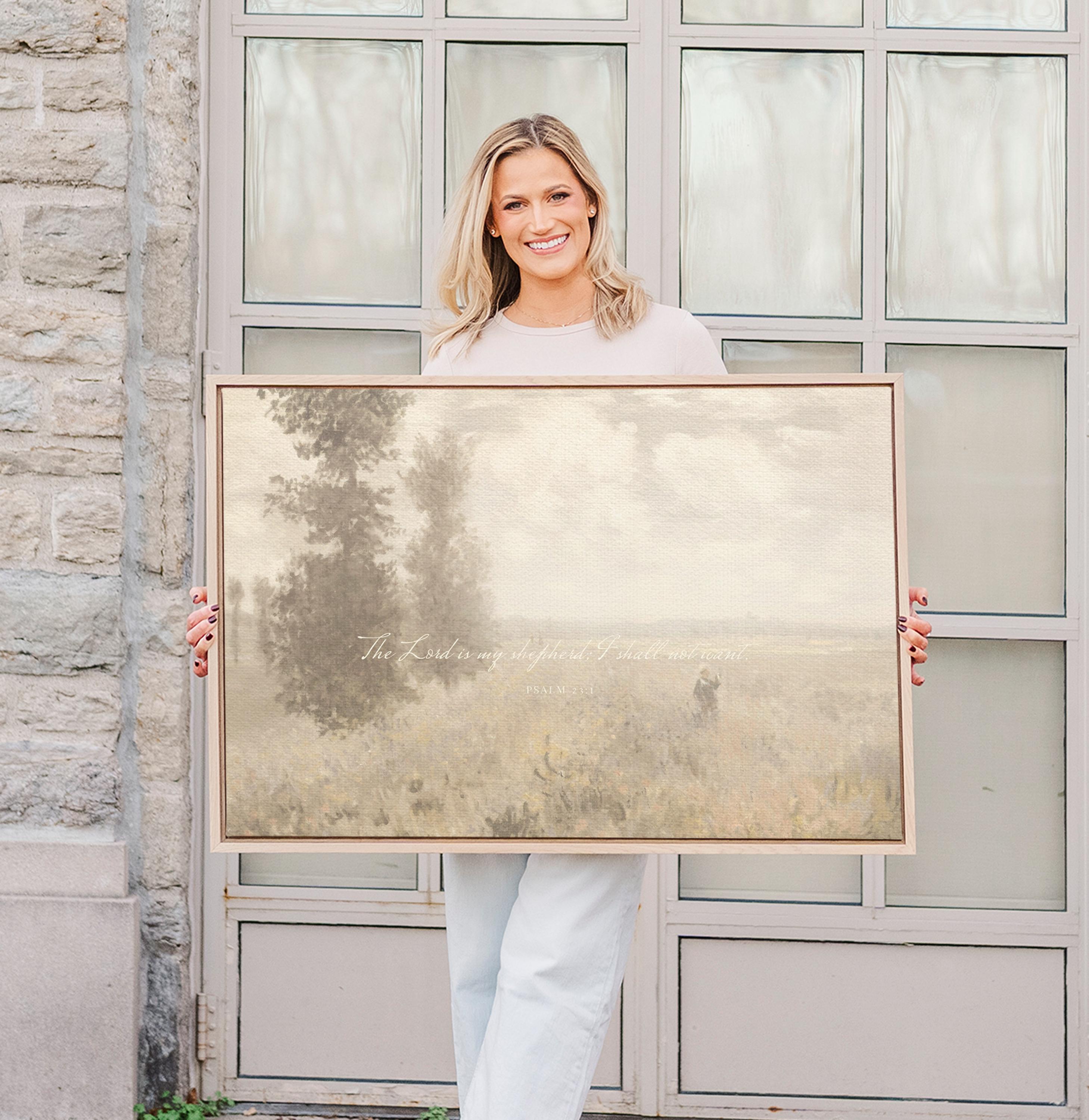 Psalm 23 Framed Canvas | Monet Poppy Field Christian Decor | Impressionist Christian Wall Art | Faith Gift | T0018