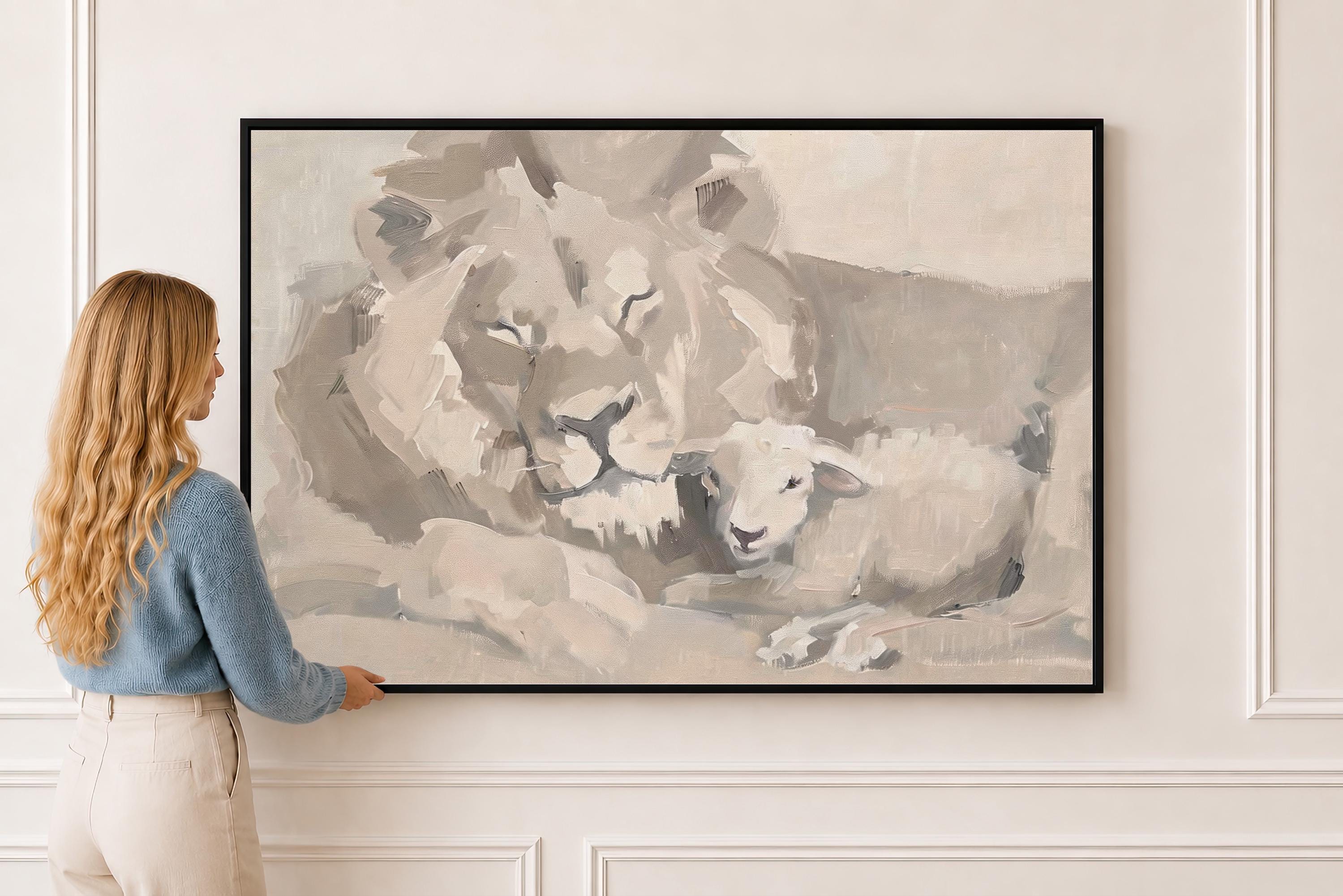 Lion and the Lamb Scripture Art, Christian Psalm Bible Verse Print, Jesus Lion Artwork, Faith Decor for Nursery