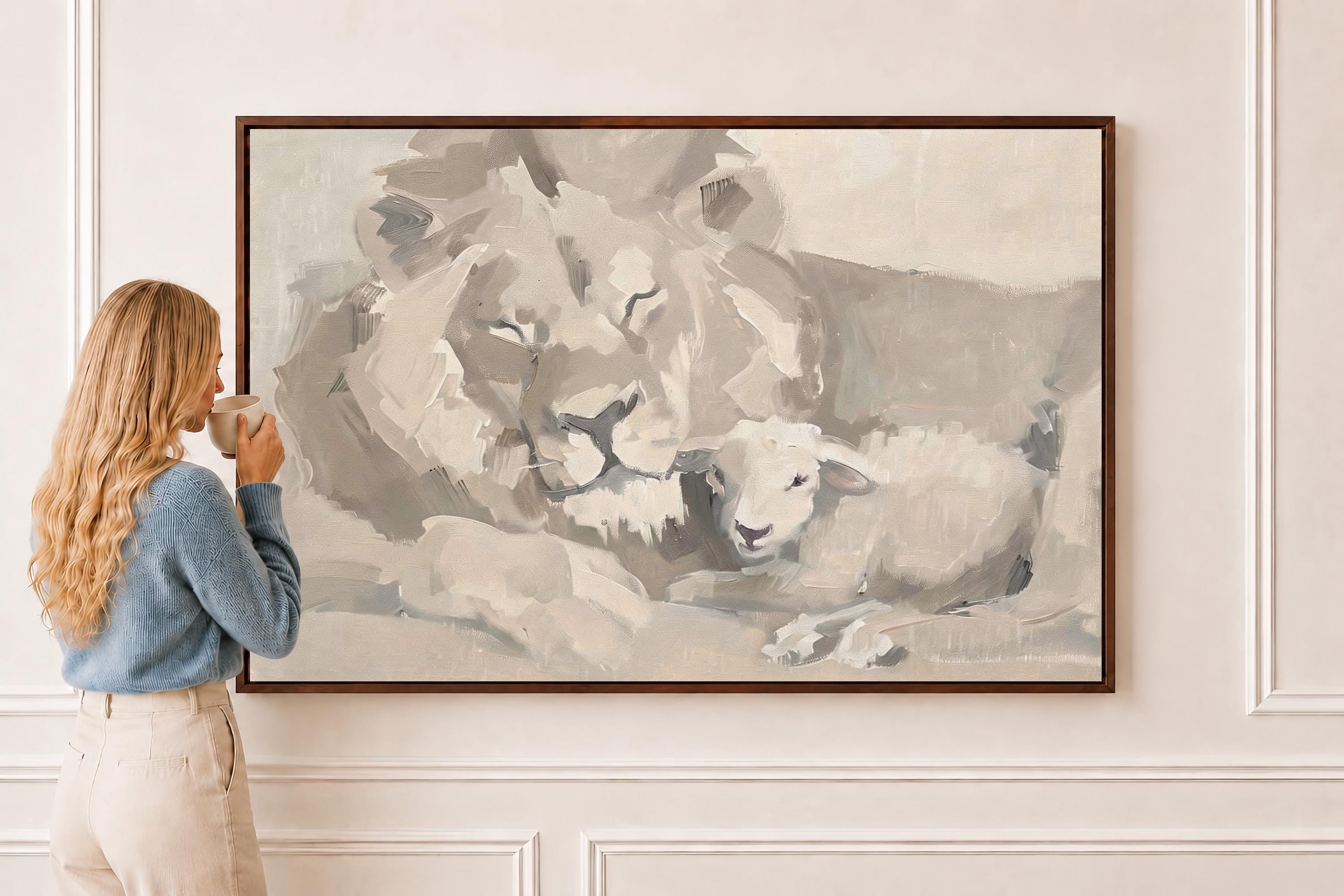 Lion and the Lamb Scripture Art, Christian Psalm Bible Verse Print, Jesus Lion Artwork, Faith Decor for Nursery
