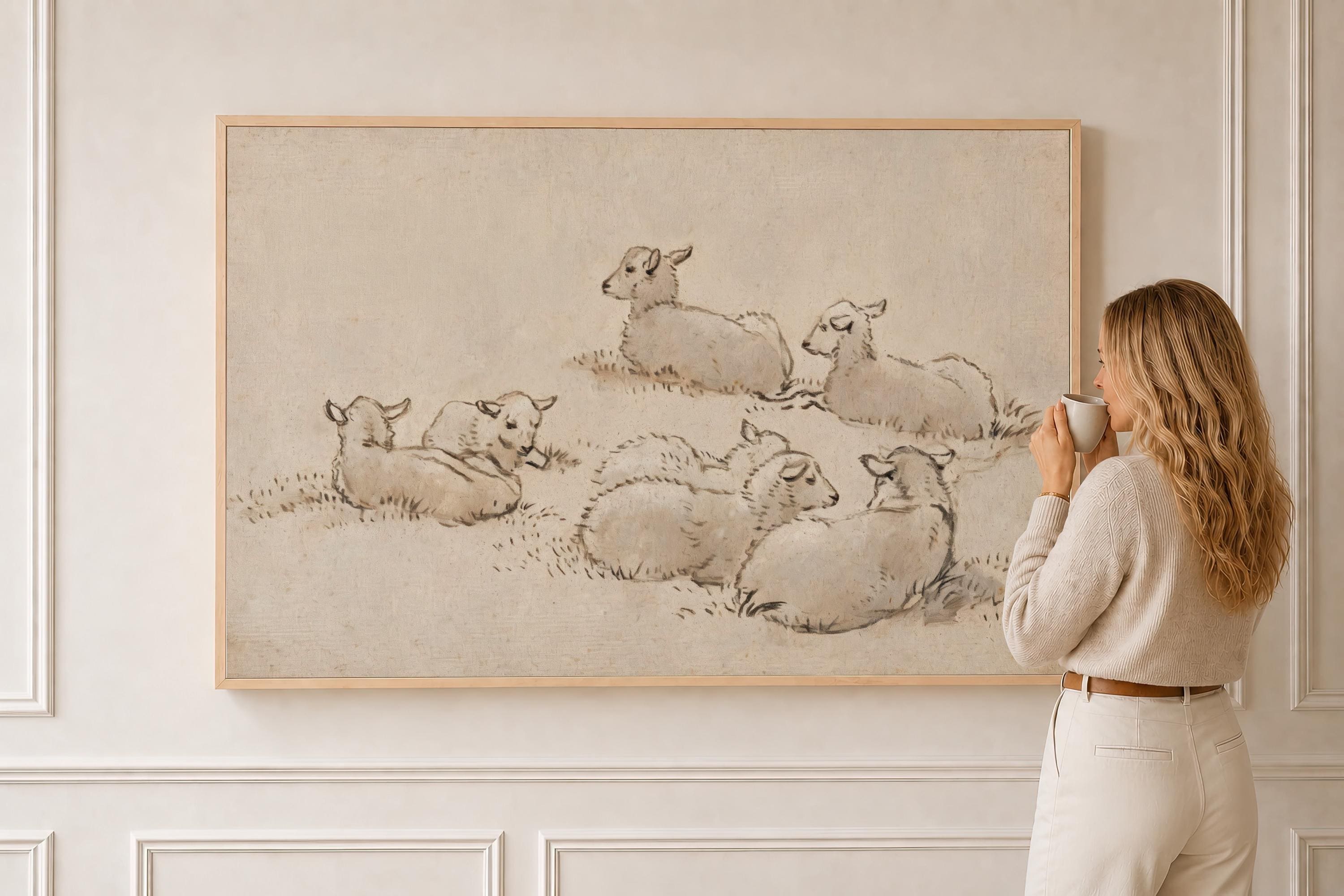 Little Lambs Pencil Sketch Print – Christian Nursery Wall Art – Neutral Baby Room Decor – Good Shepherd Nursery – Baby Shower Gift