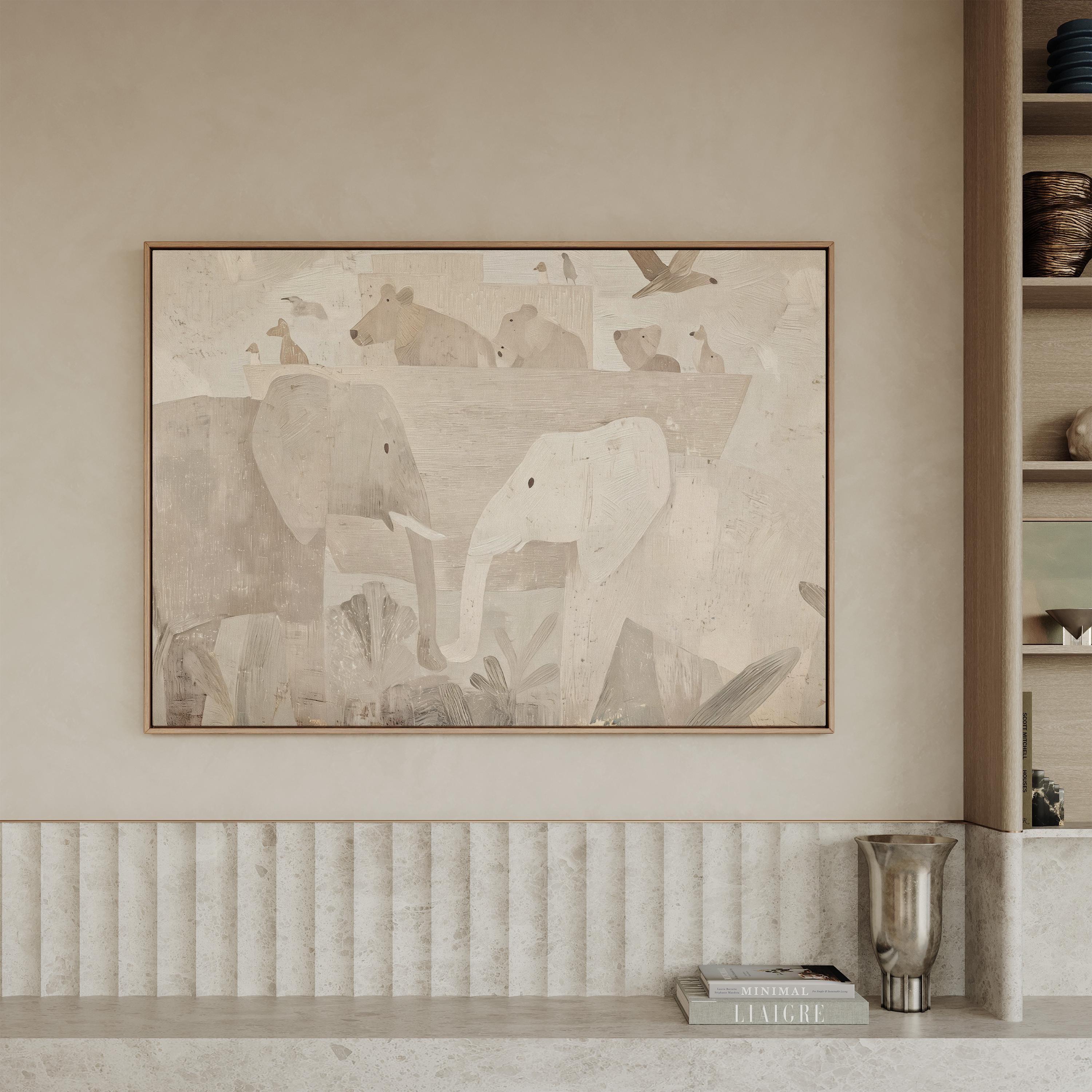 Noah’s Ark Neutral Nursery Art, Christian Animal Print, Abstract Faith Kids Room Decor