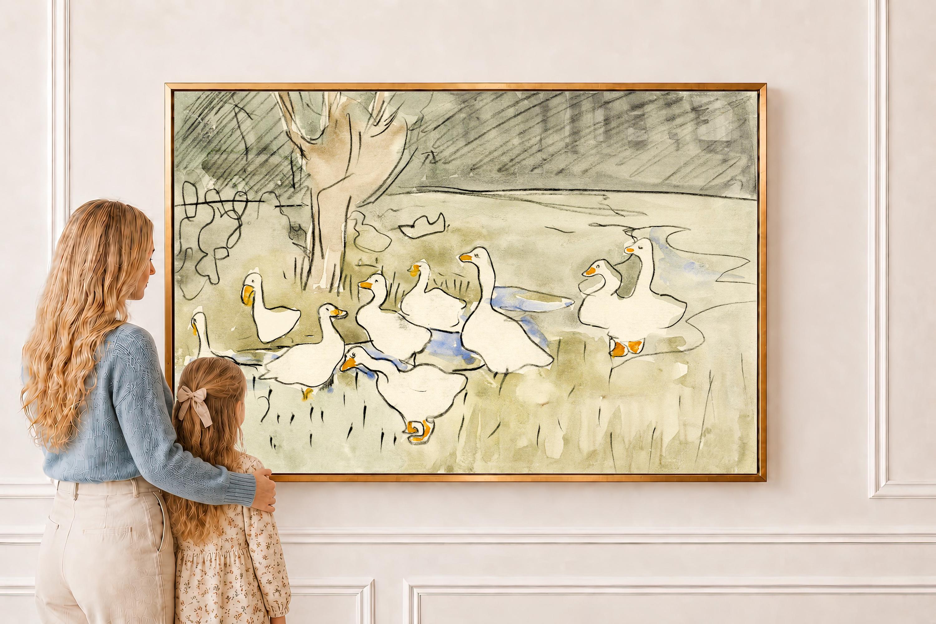 Goose Nursery Wall Art Print, Vintage Farm Animal Decor, Neutral Farmhouse Baby Room, Storybook Nursery Artwork, Rustic Country Wall Art